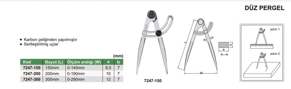 Insize 7247-150 Düz Pergel