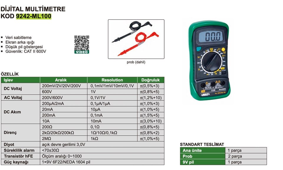 Insize 9242-ML100 Dijital Multimetre