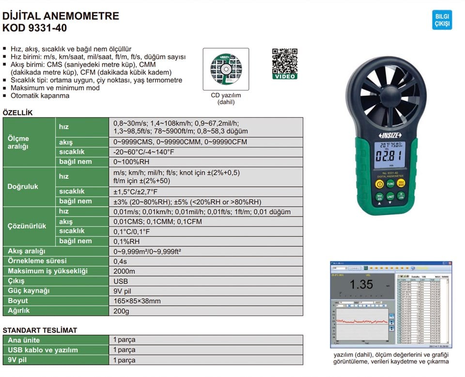 Insize 9331-40 Dijital Anemometre