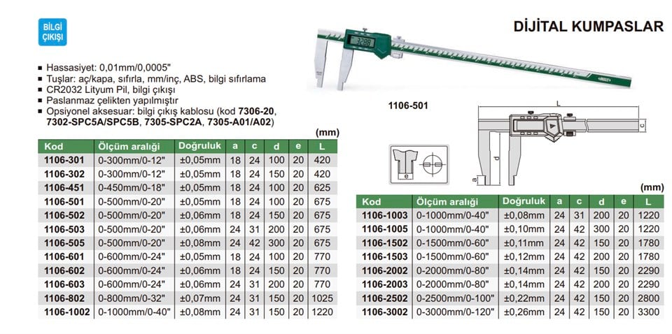 Insize Insize 1106-601 Dijital Kumpas(Tek Çeneli)
