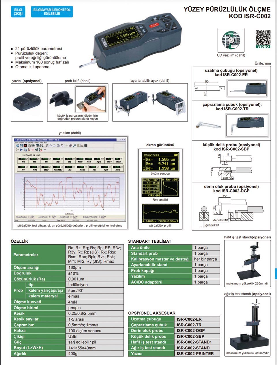 Insize ISR-C002 Yüzey Pürüzlülük Ölçme