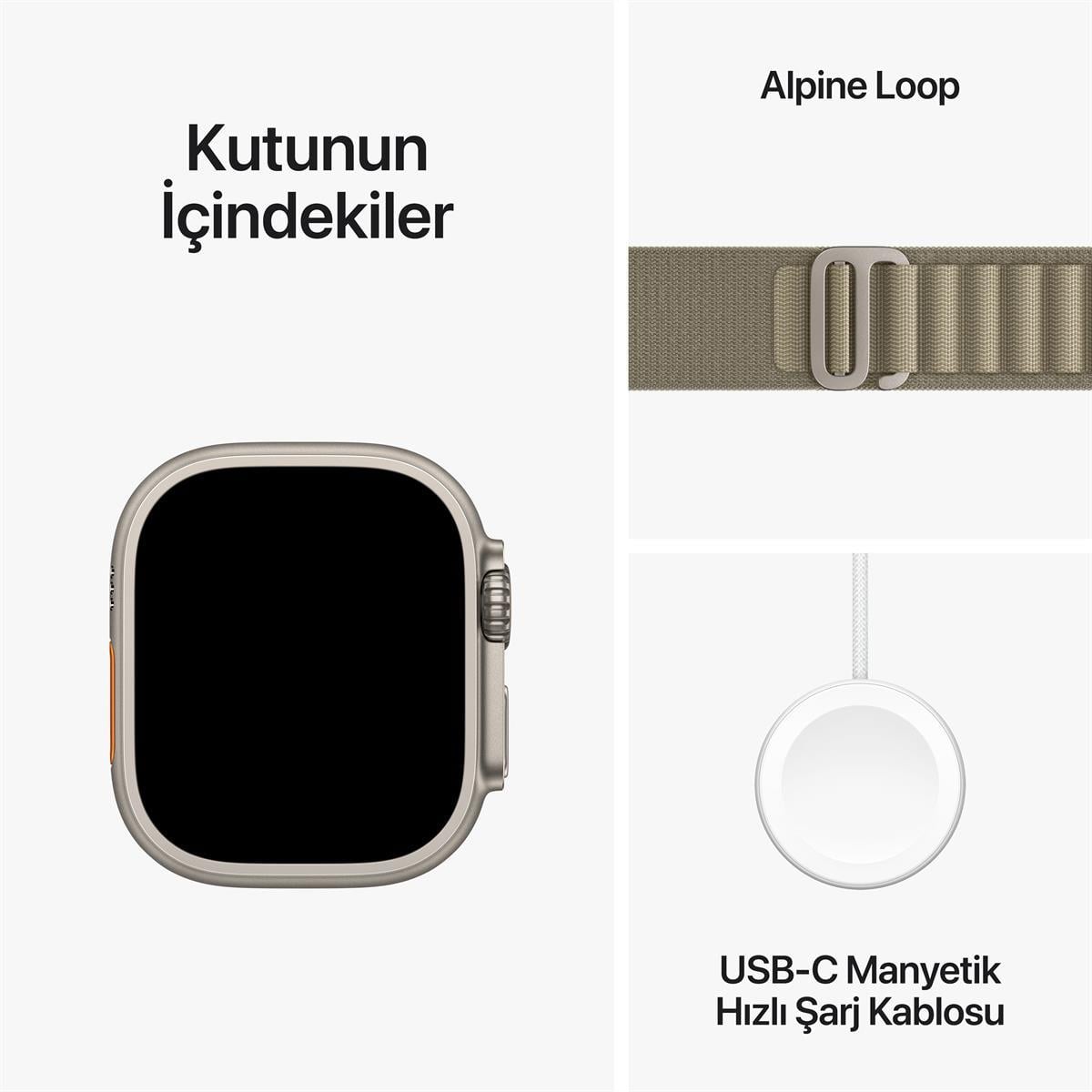 Apple Watch Ultra 2 GPS + Cellular 49mm Titanyum Kasa ve Zeytin Yeşili Alpine Kordon (Küçük) - MREX3TU/A