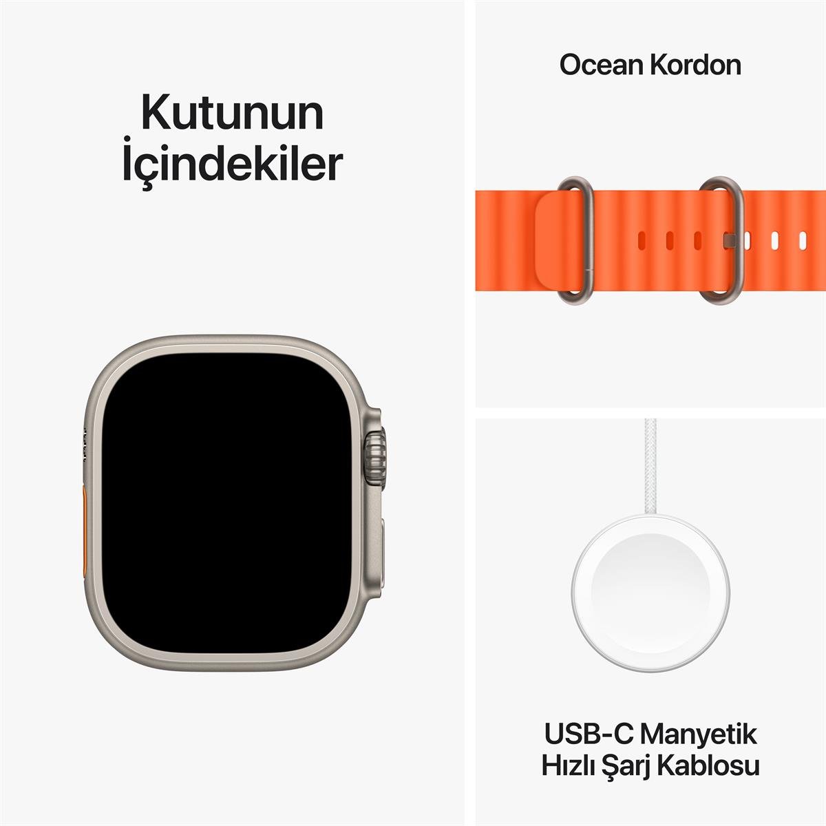 Apple Watch Ultra 2 GPS + Cellular 49mm Titanyum Kasa ve Turuncu Ocean Kordon - MREH3TU/A