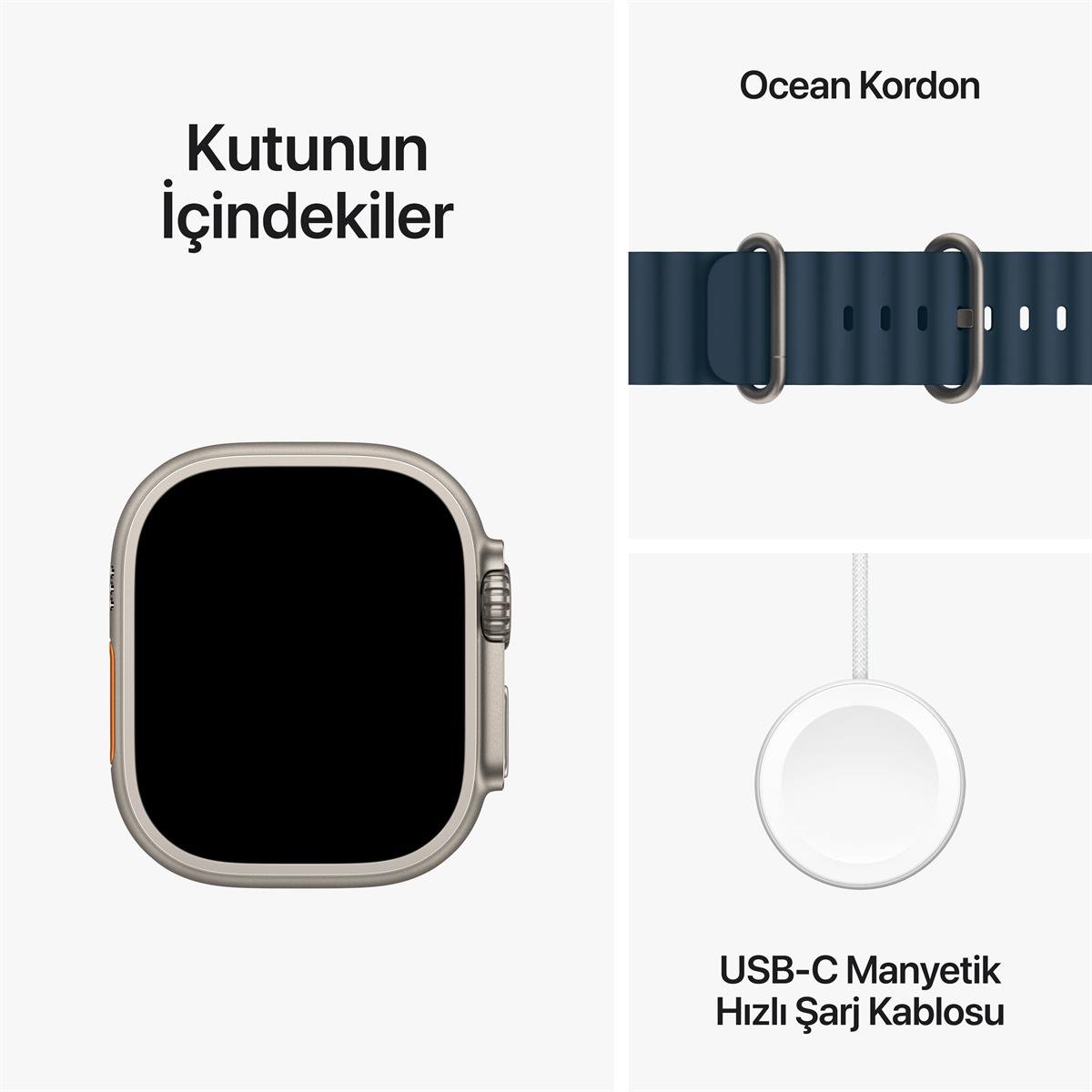 Apple Watch Ultra 2 GPS + Cellular 49mm Titanyum Kasa ve Mavi Ocean Kordon - MREG3TU/A
