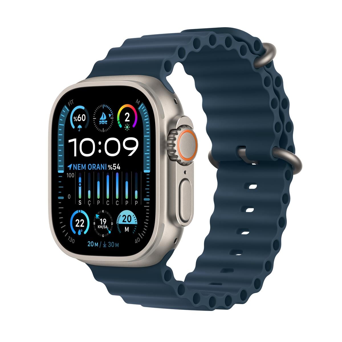 Apple Watch Ultra 2 GPS + Cellular 49mm Titanyum Kasa ve Mavi Ocean Kordon - MREG3TU/A