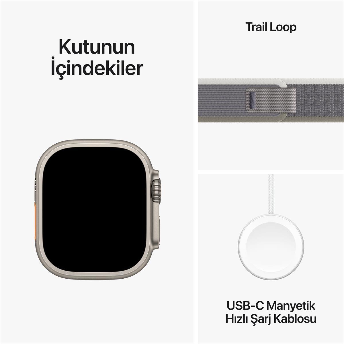 Apple Watch Ultra 2 GPS + Cellular 49mm Titanyum Kasa ve Yeşil / Gri Trail Kordon (S/M) - MRF33TU/A