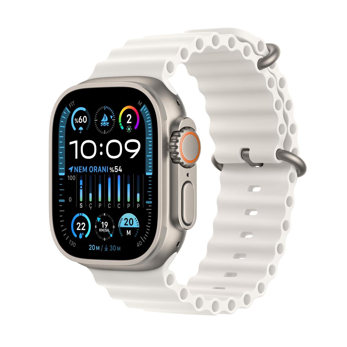 Apple Watch Ultra 2 GPS + Cellular 49mm Titanyum Kasa ve Beyaz Ocean Kordon - MREJ3TU/A
