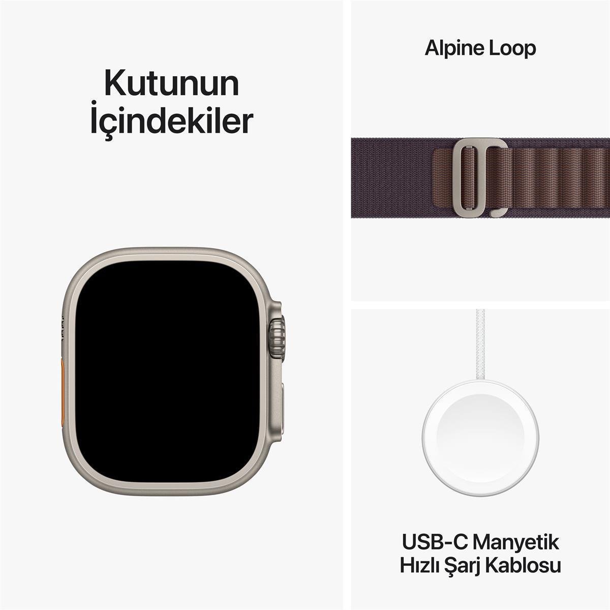 Apple Watch Ultra 2 GPS + Cellular 49mm Titanyum Kasa ve İndigo Alpine Kordon (Küçük) - MRER3TU/A