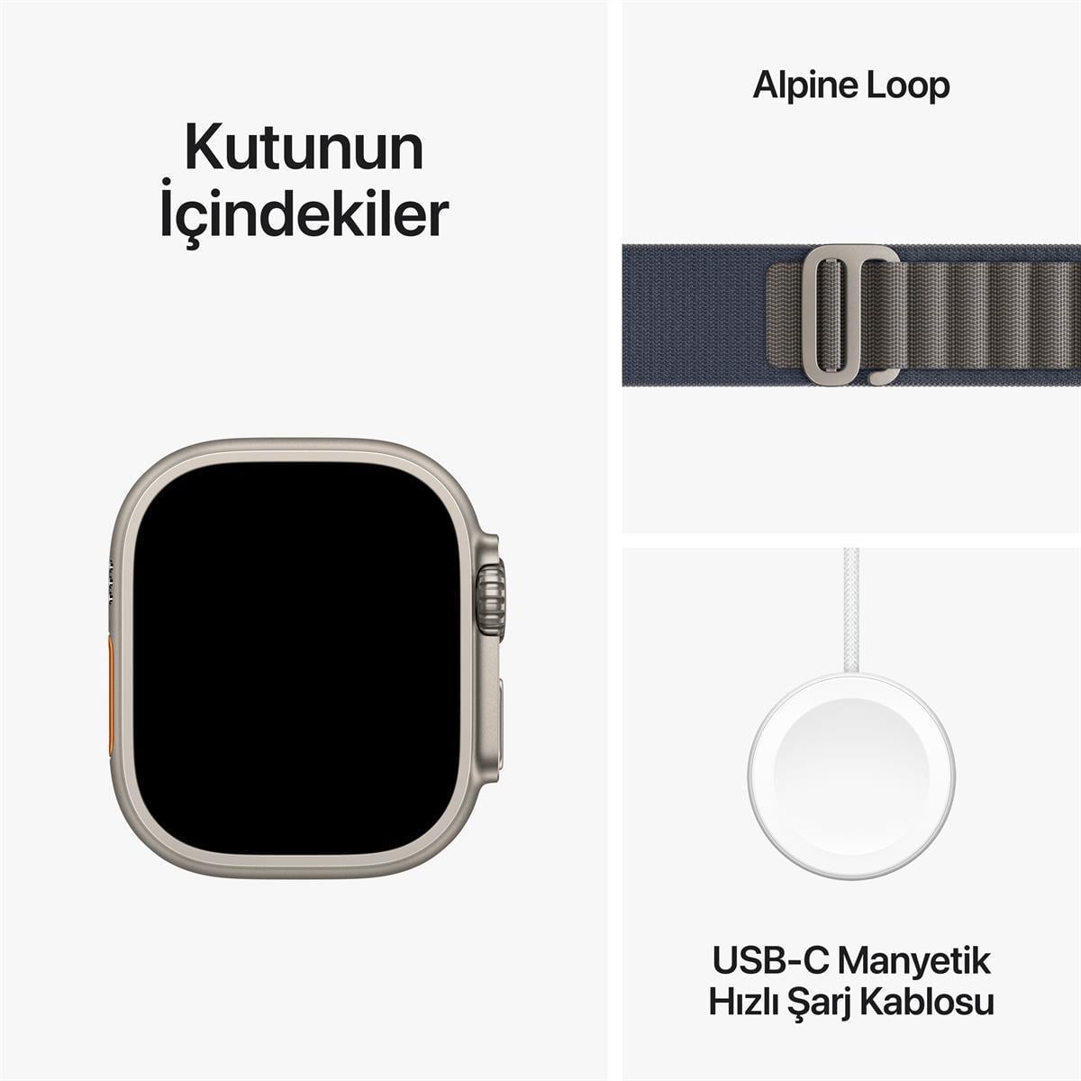 Apple Watch Ultra 2 GPS + Cellular 49mm Titanyum Kasa ve Mavi Alpine Kordon - MREK3TU/A