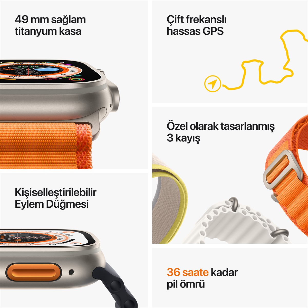 Apple Watch Ultra GPS + Cellular 49mm Titanyum Kasa ve Yeşil Alpine Loop - Büyük Boy MQFP3TU/A