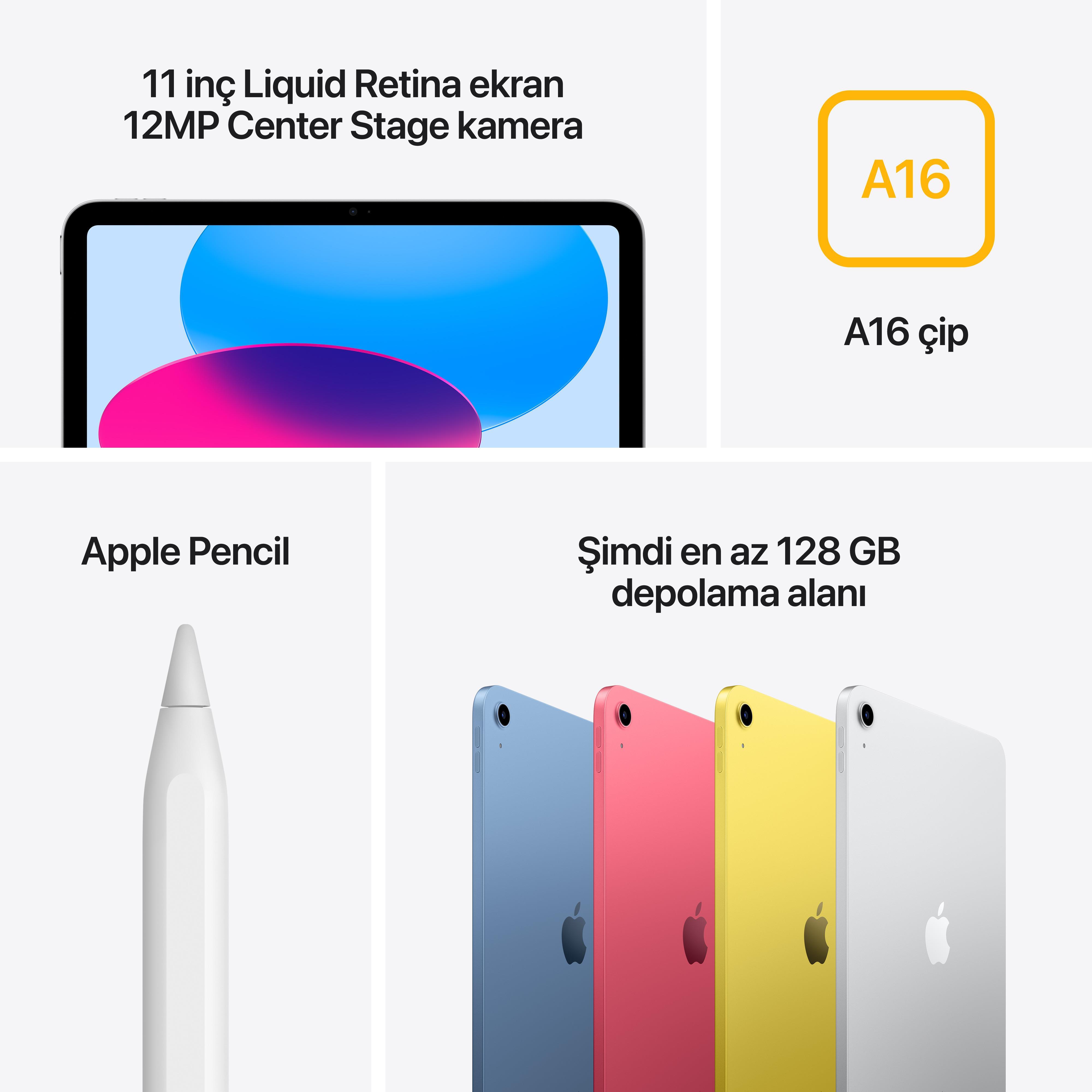 iPad 10.9'' (A16) Wi-Fi 128GB Gümüş MD3Y4TU/A