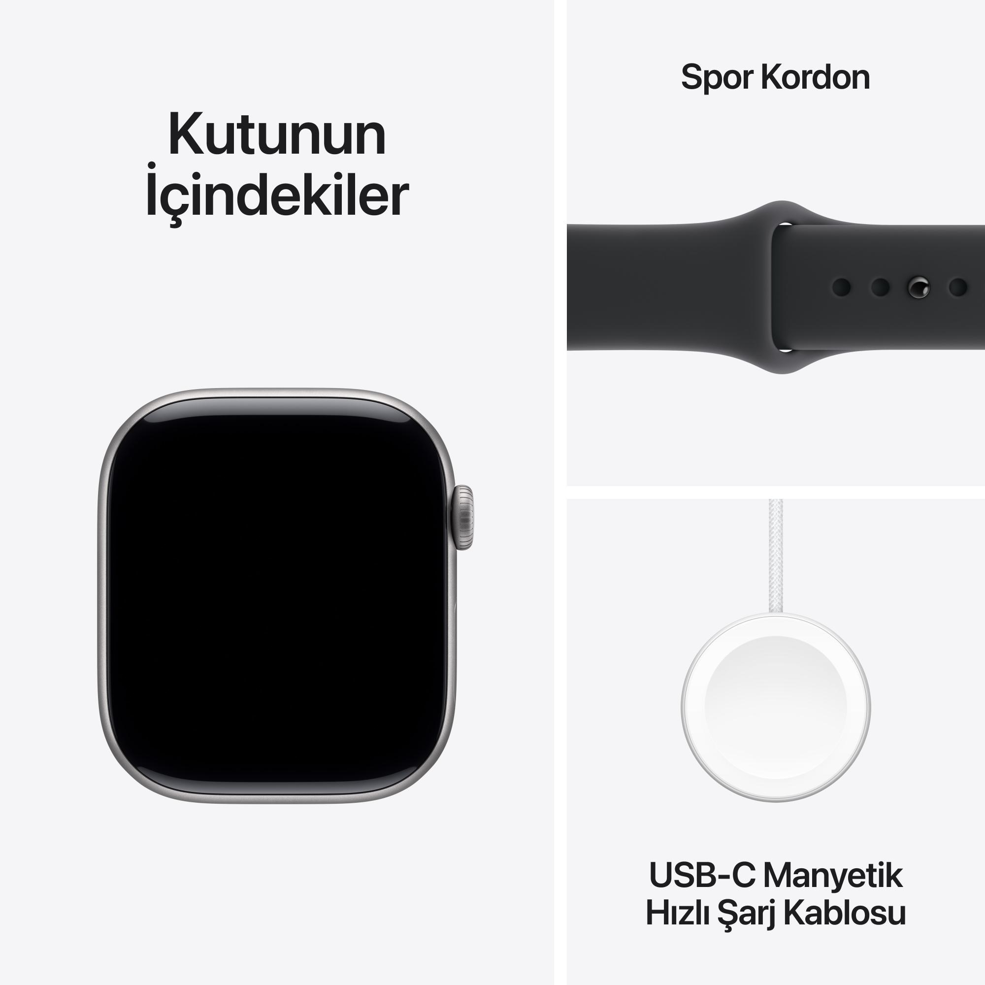 Apple Watch Series 11 GPS 46mm Uzay Grisi Alüminyum Kasa Siyah Spor Kordon (M-L) - MEV44TU/A