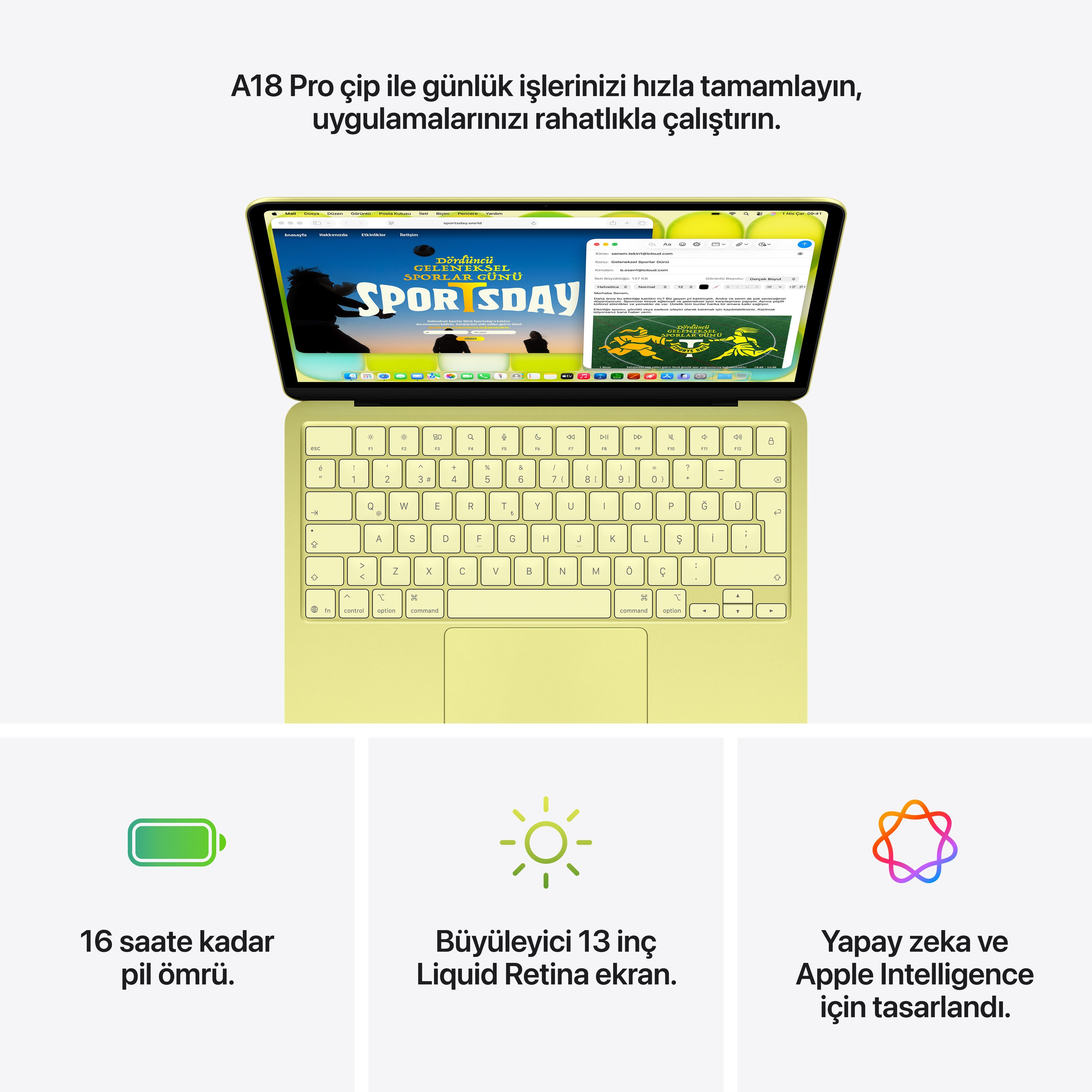 MacBook Neo 13'' 6-Core CPU 5-Core GPU Apple A18 Pro 8GB 256GB SSD Magic Keyboard Gümüş MHFA4TU/A