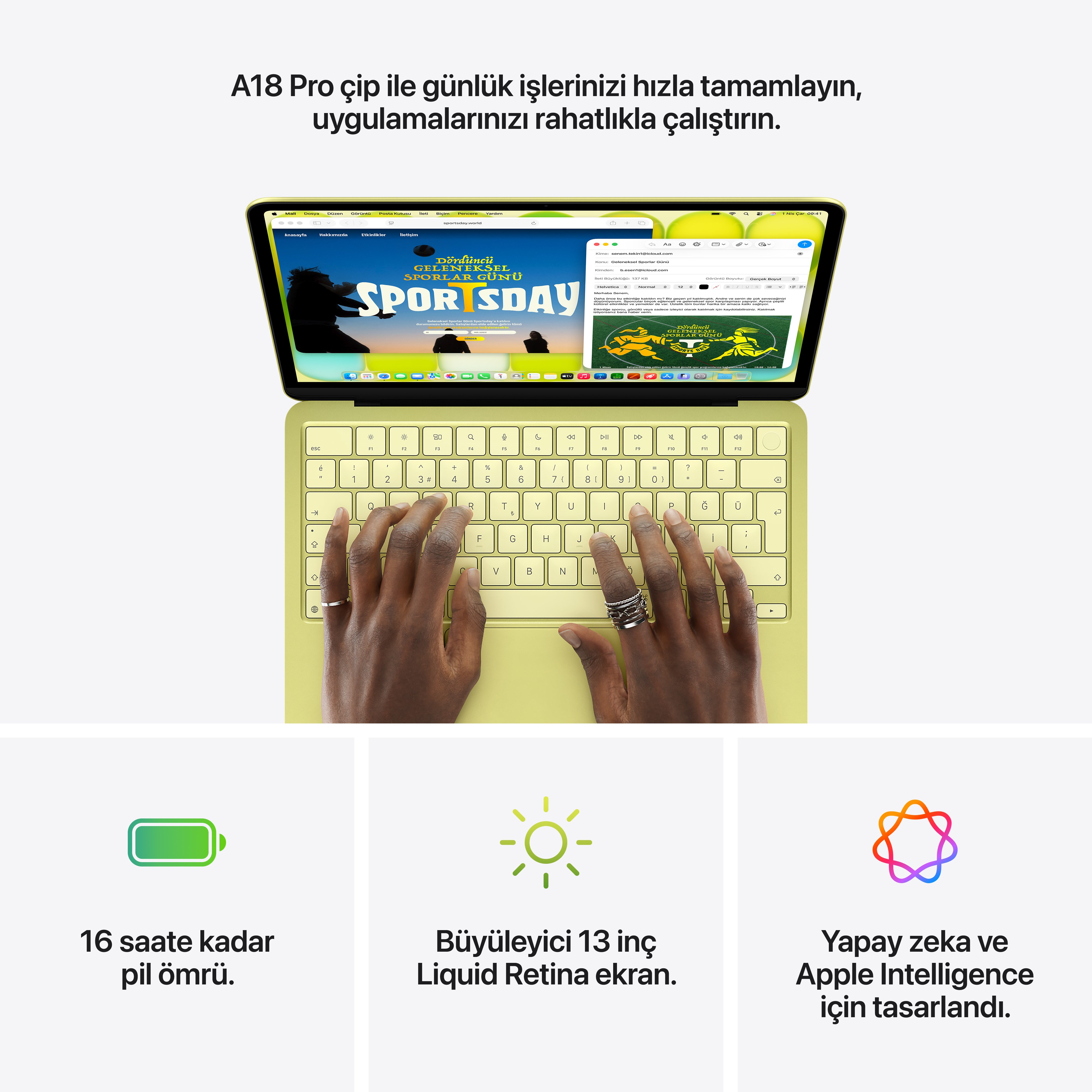 MacBook Neo 13'' 6-Core CPU 5-Core GPU Apple A18 Pro 8GB 256GB SSD Touch ID'li Magic Keyboard Gümüş MHFA4TU/A