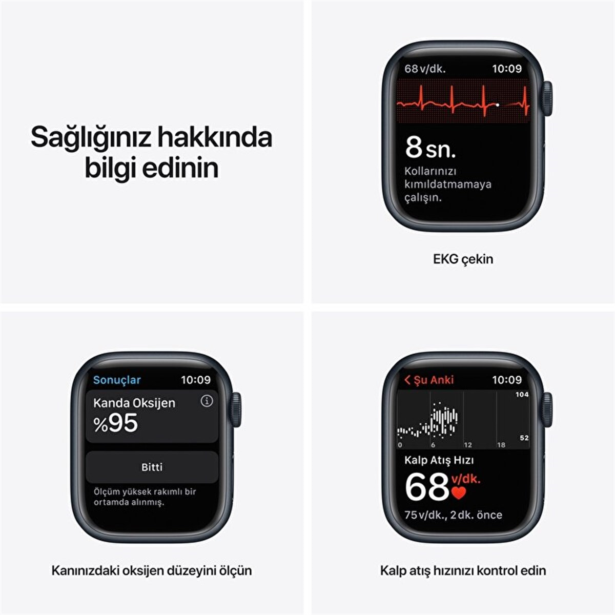 Apple Watch Series 7 GPS, 41mm Gece Yarısı Alüminyum Kasa ve Gece Yarısı Spor Kordon - MKMX3TU/A