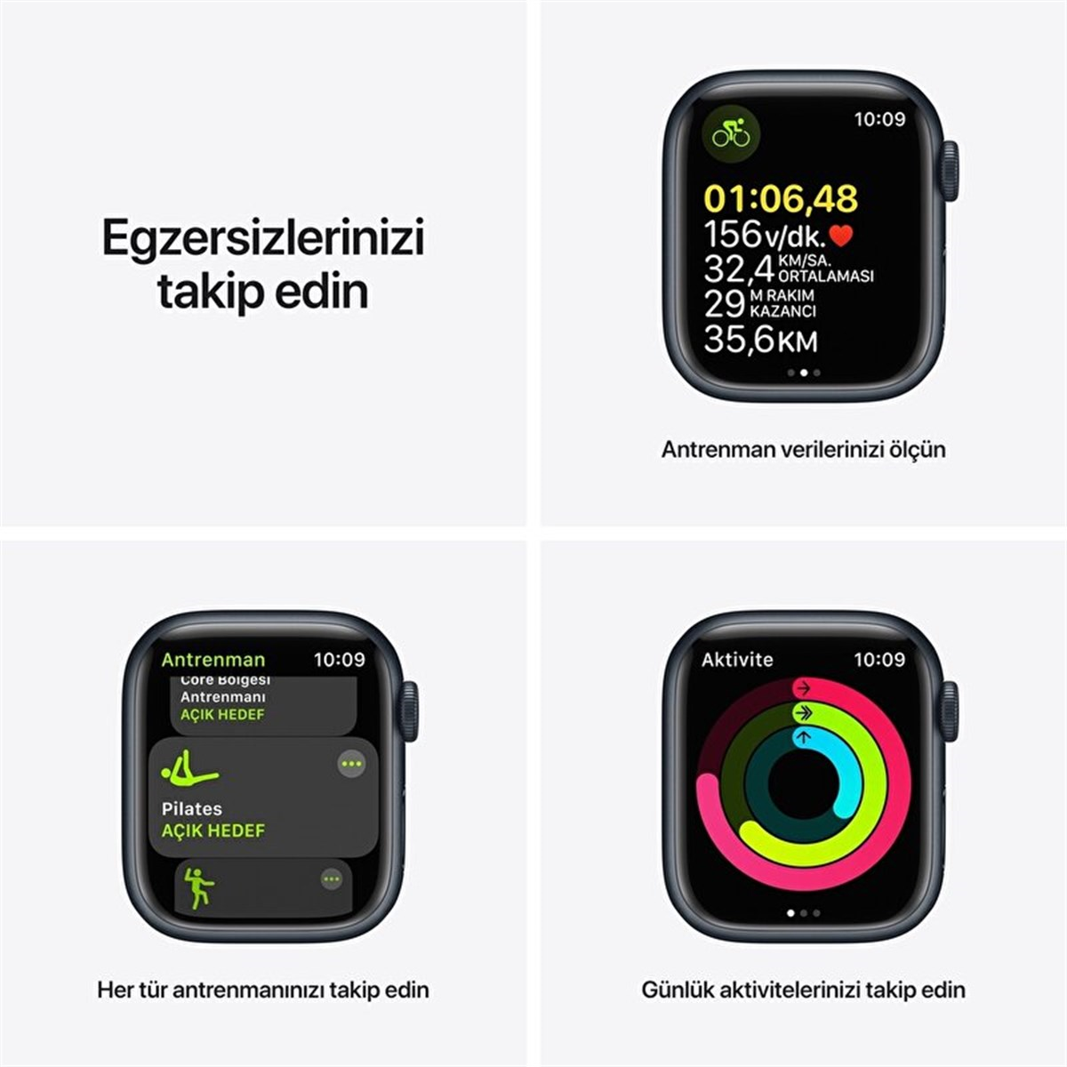 Apple Watch Series 7 GPS, 41mm Gece Yarısı Alüminyum Kasa ve Gece Yarısı Spor Kordon - MKMX3TU/A