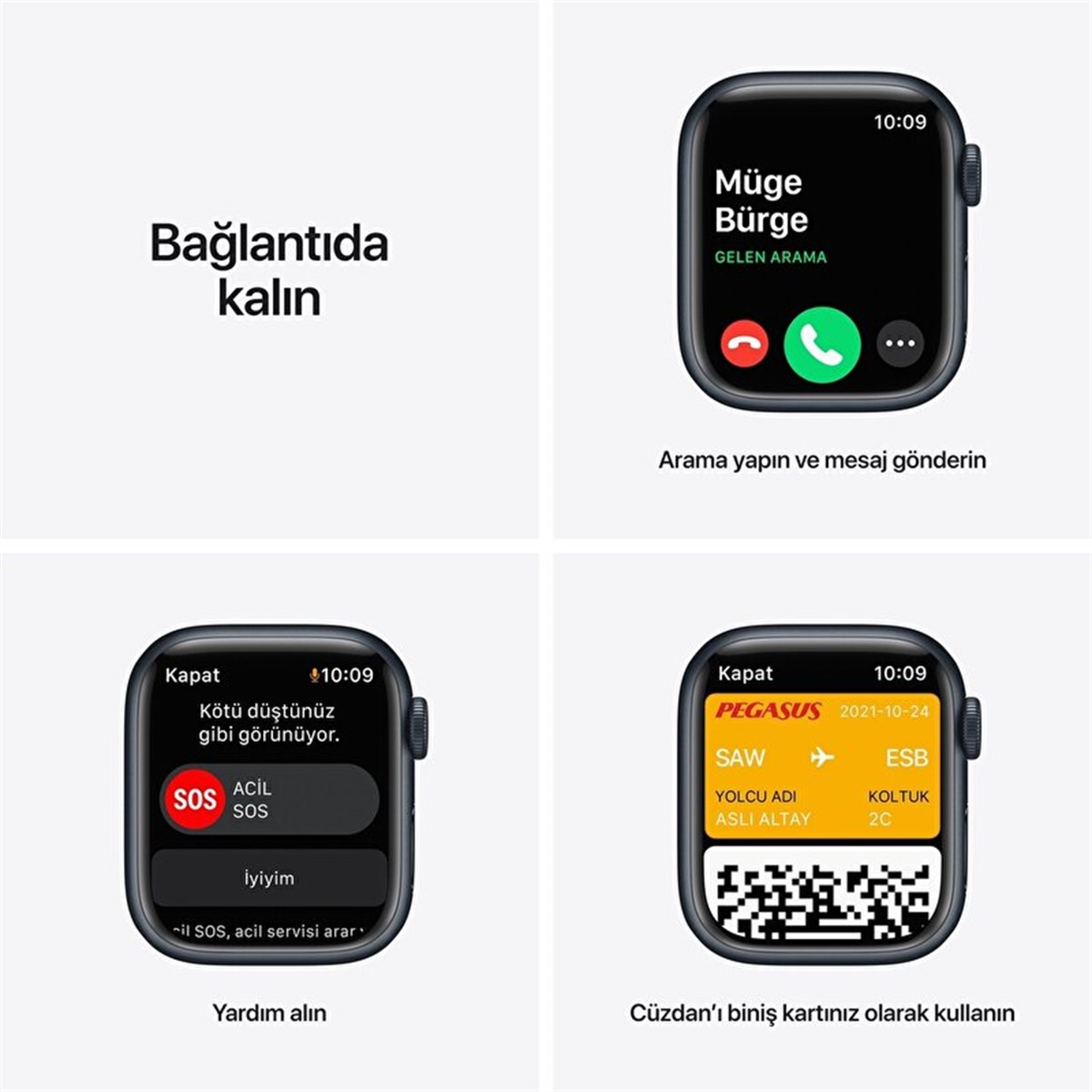 Apple Watch Series 7 GPS, 41mm Gece Yarısı Alüminyum Kasa ve Gece Yarısı Spor Kordon - MKMX3TU/A