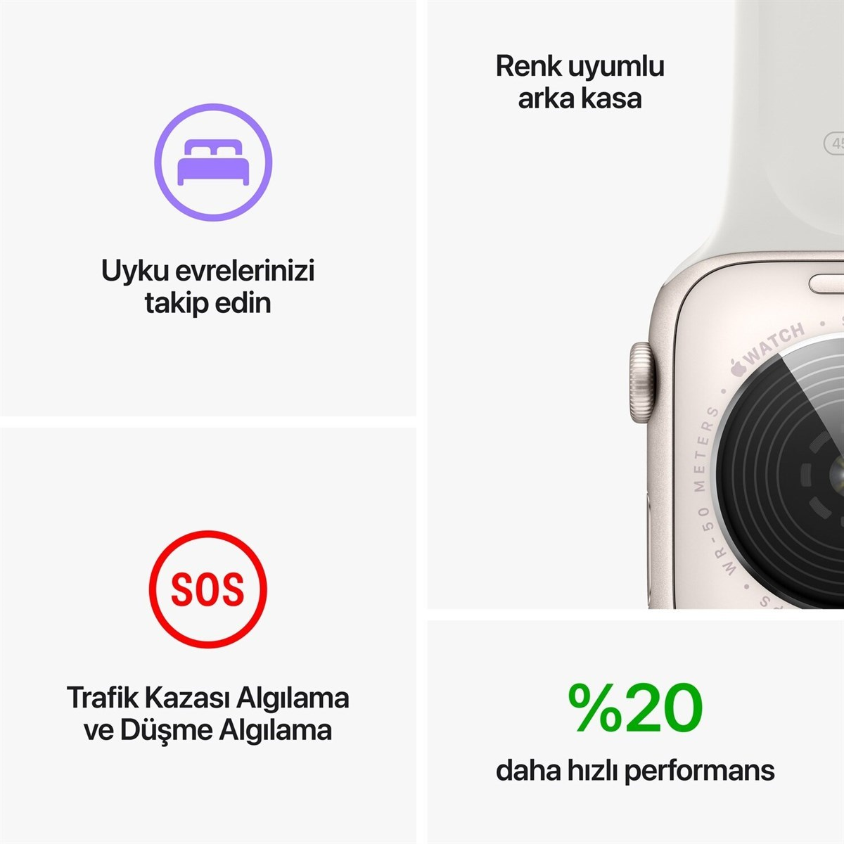 Apple Watch SE GPS 40mm Yıldız Işığı Alüminyum Kasa ve Yıldız Işığı Spor Kordon MNJP3TU/A