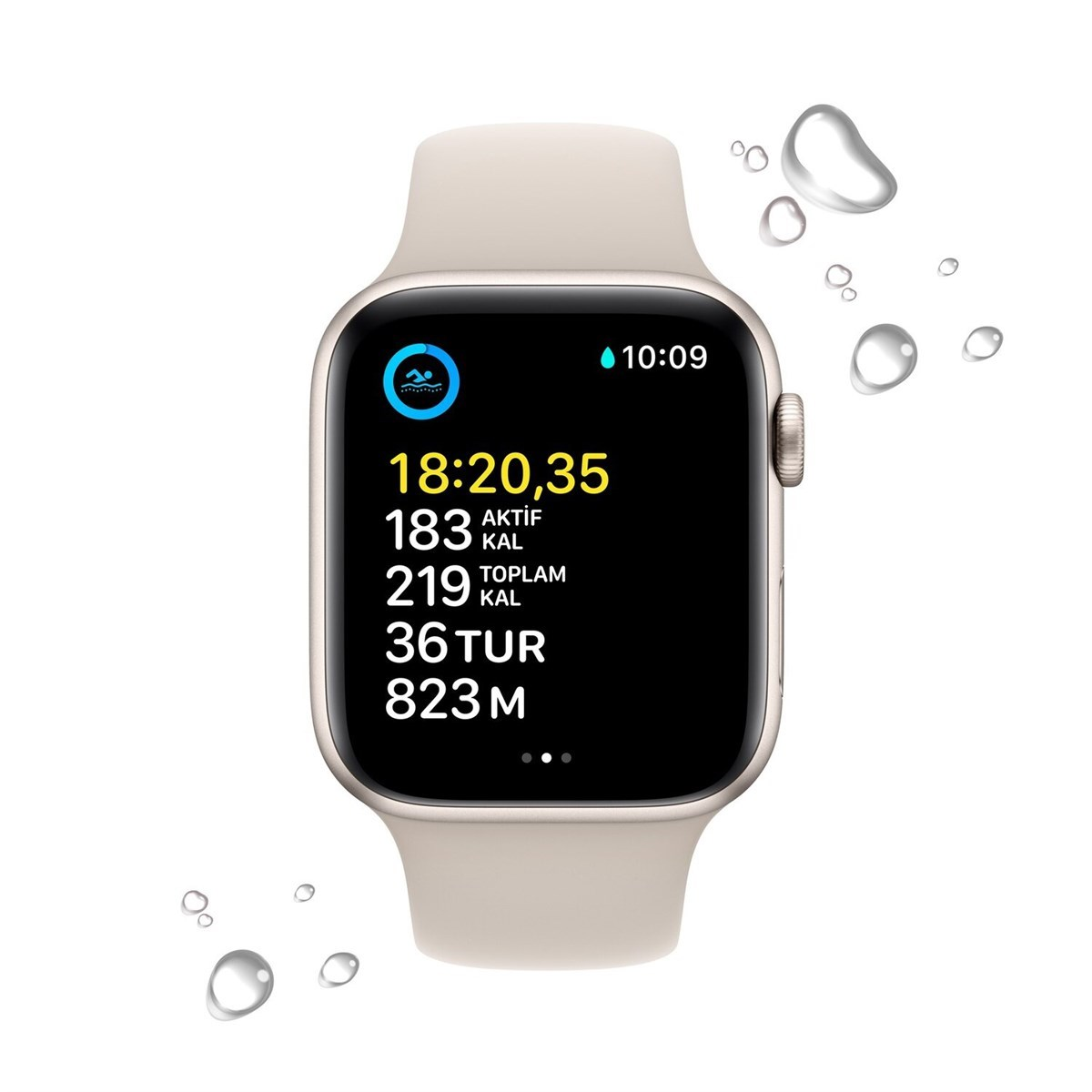 Apple Watch SE GPS 40mm Yıldız Işığı Alüminyum Kasa ve Yıldız Işığı Spor Kordon MNJP3TU/A