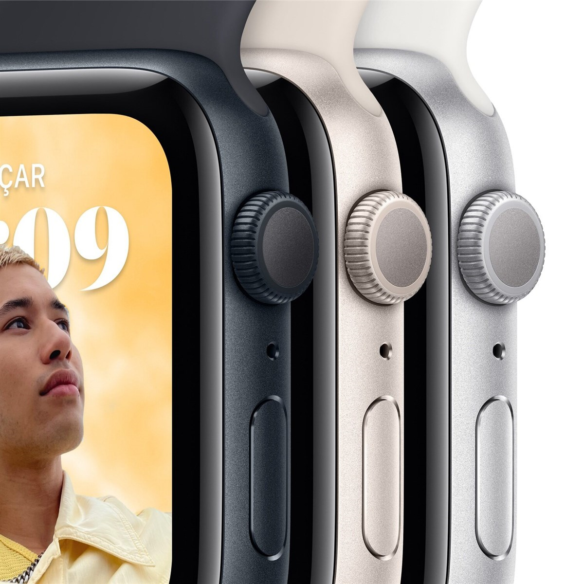 Apple Watch SE GPS 44mm Yıldız Işığı Alüminyum Kasa ve Yıldız Işığı Spor Kordon MNJX3TU/A