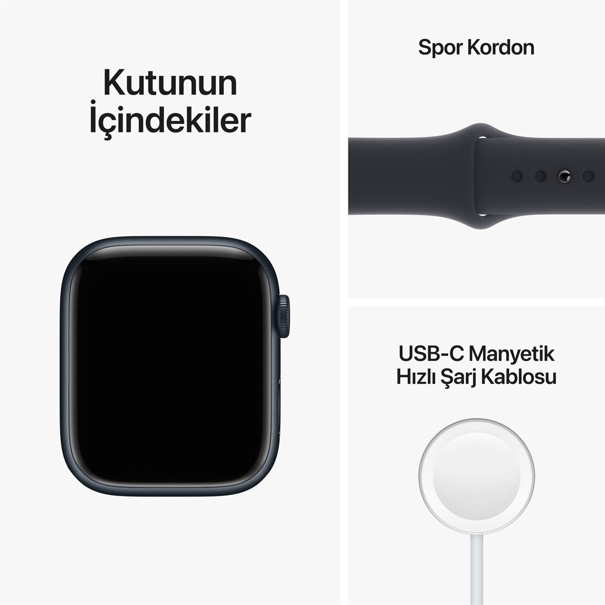Apple Watch Series 8 GPS 45mm Gece Yarısı Alüminyum Kasa Gece Yarısı Spor Kordon MNP13TU/A