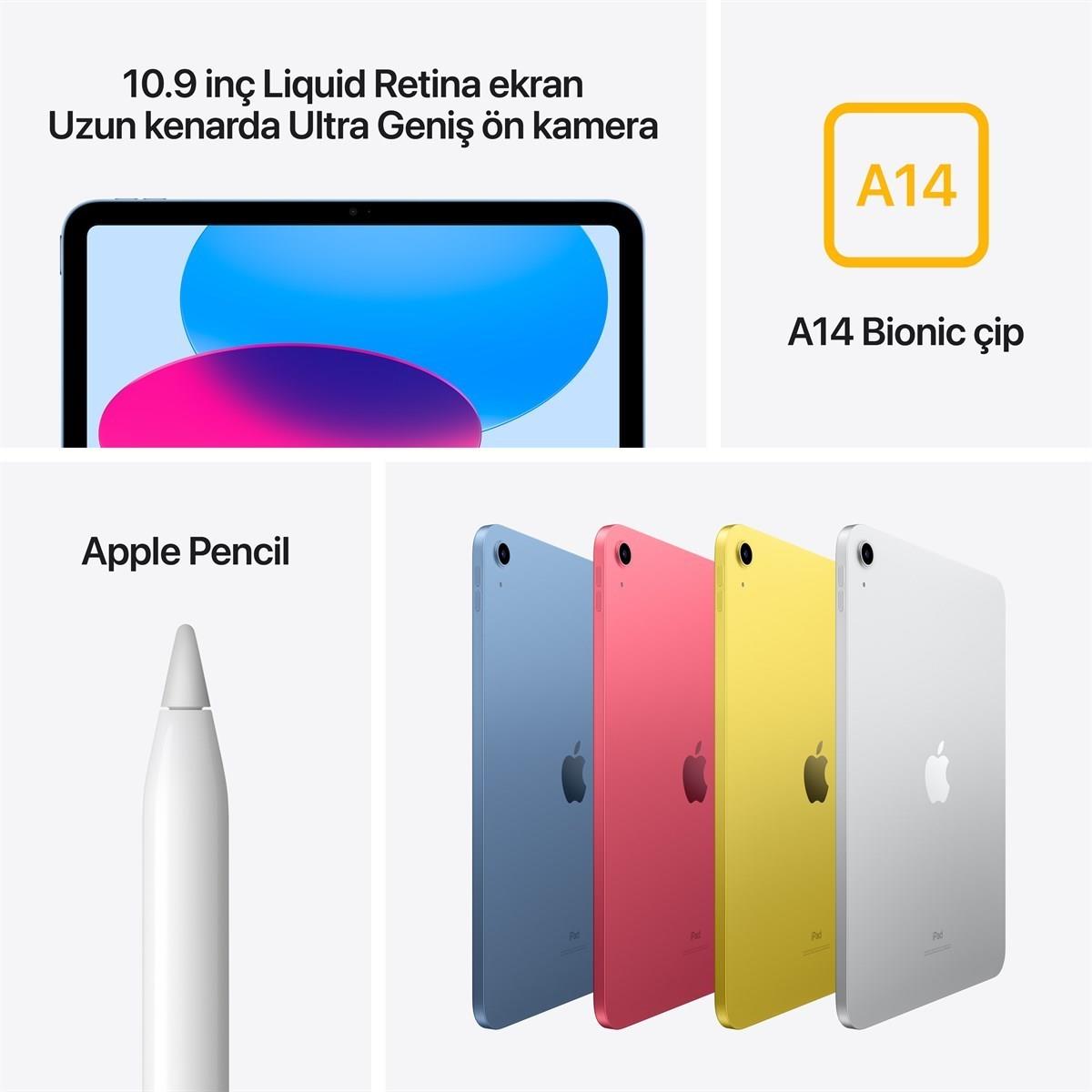 iPad 10.9'' (10.Nesil) Wi-Fi + Cellular 256GB Gümüş MQ6T3TU/A