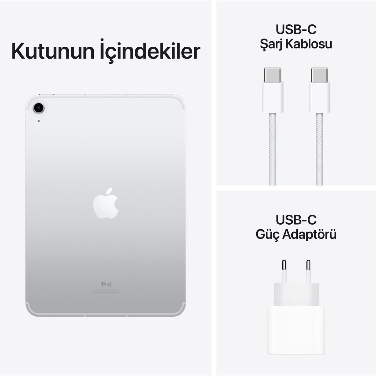 iPad 10.9'' (10.Nesil) Wi-Fi + Cellular 256GB Gümüş MQ6T3TU/A