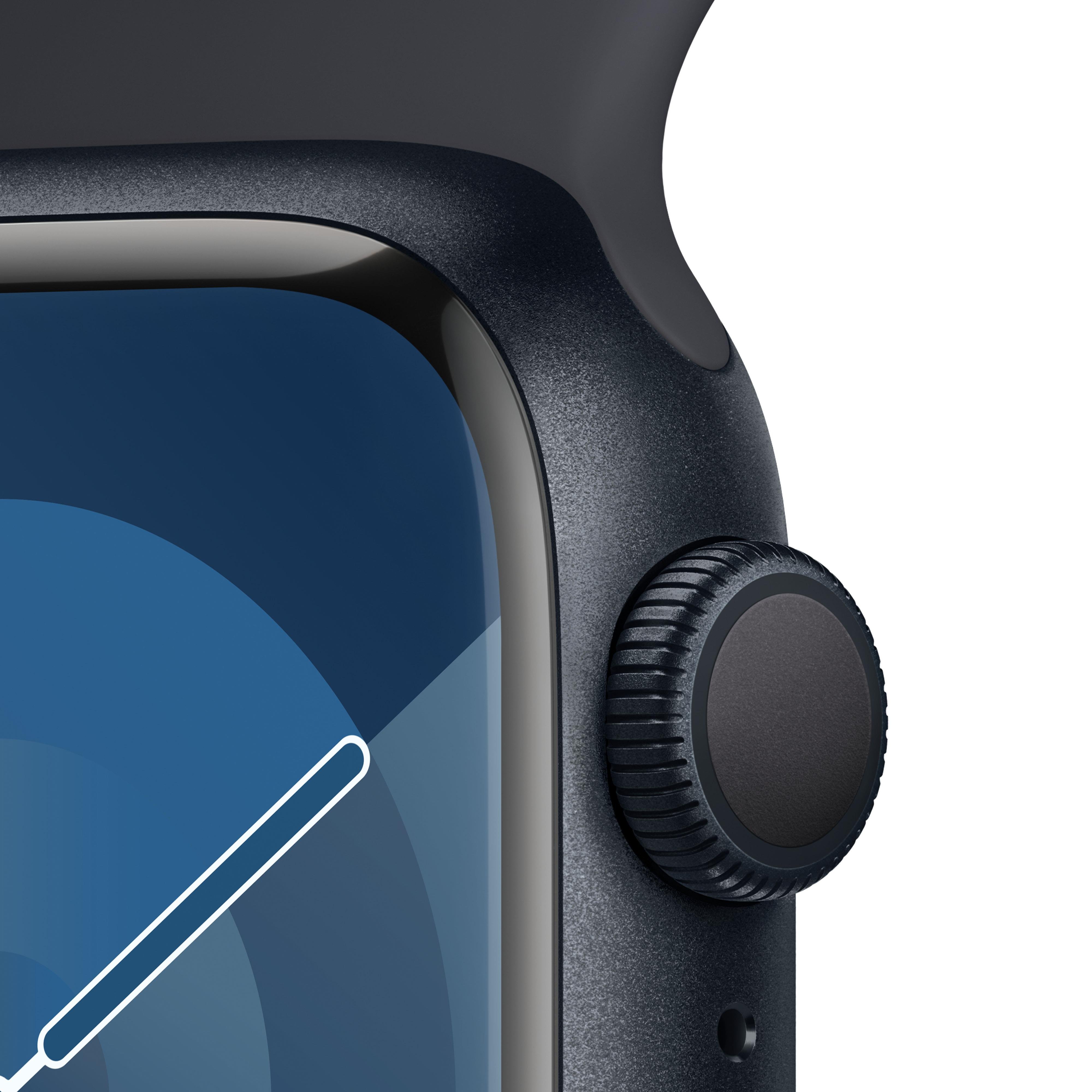 Apple Watch Series 9 GPS 41mm Gece Yarısı Alüminyum Kasa Beyaz Spor Kordon (S-M) - MR8W3TU/A