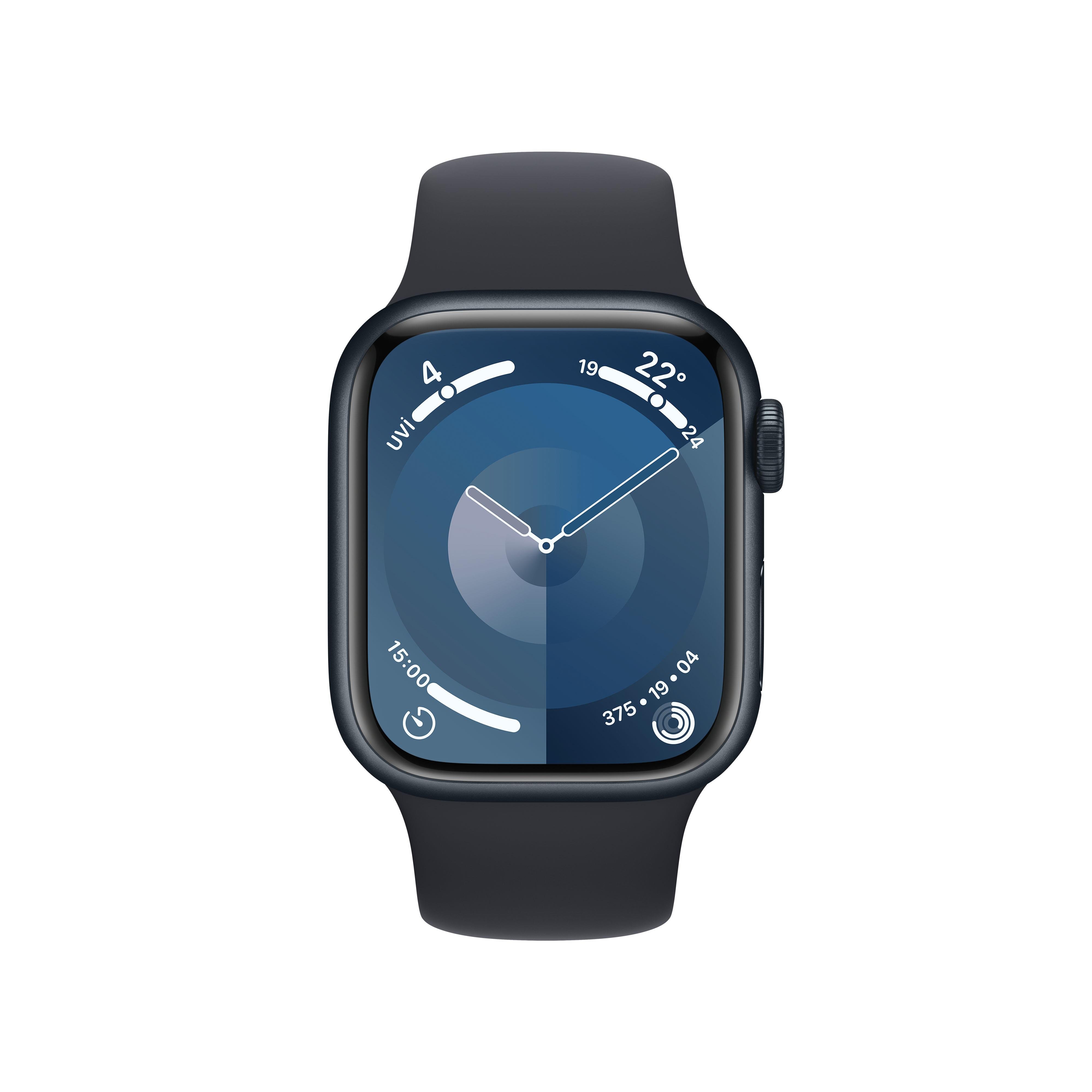 Apple Watch Series 9 GPS 41mm Gece Yarısı Alüminyum Kasa Beyaz Spor Kordon (S-M) - MR8W3TU/A