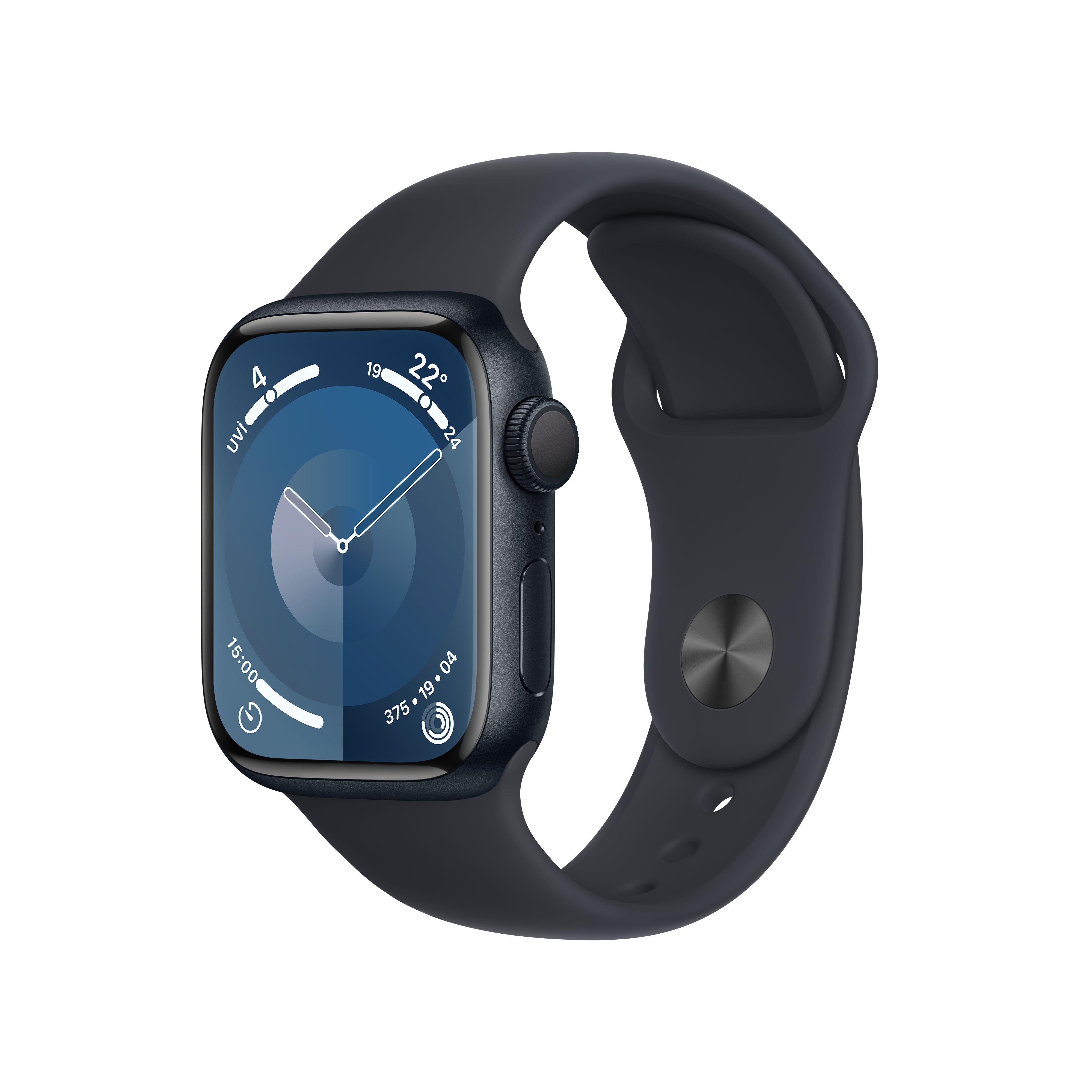 Apple Watch Series 9 GPS 41mm Gece Yarısı Alüminyum Kasa Beyaz Spor Kordon (S-M) - MR8W3TU/A