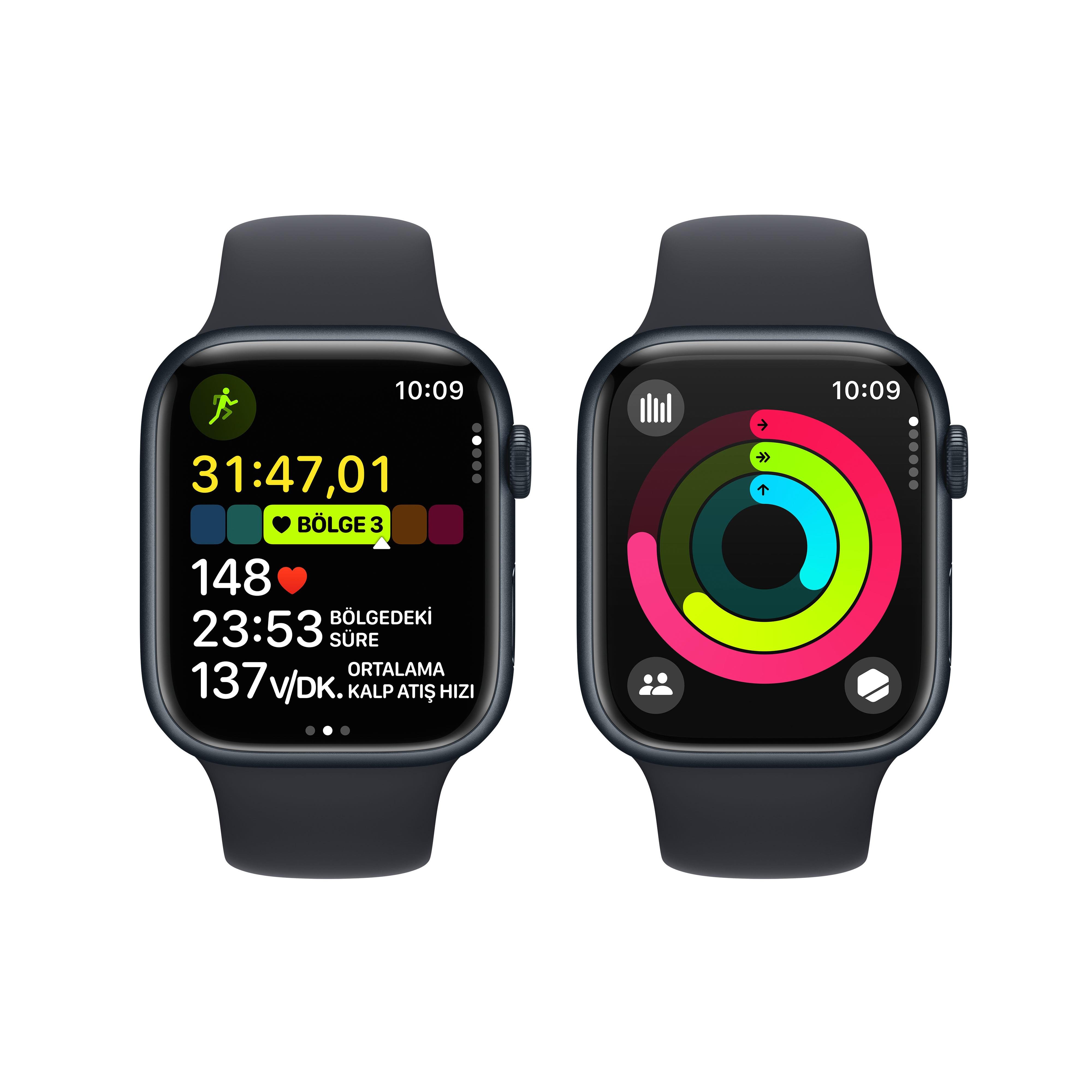 Apple Watch Series 9 GPS 45mm Gece Yarısı Alüminyum Kasa Gece Yarısı Spor Kordon (S-M) - MR993TU/A