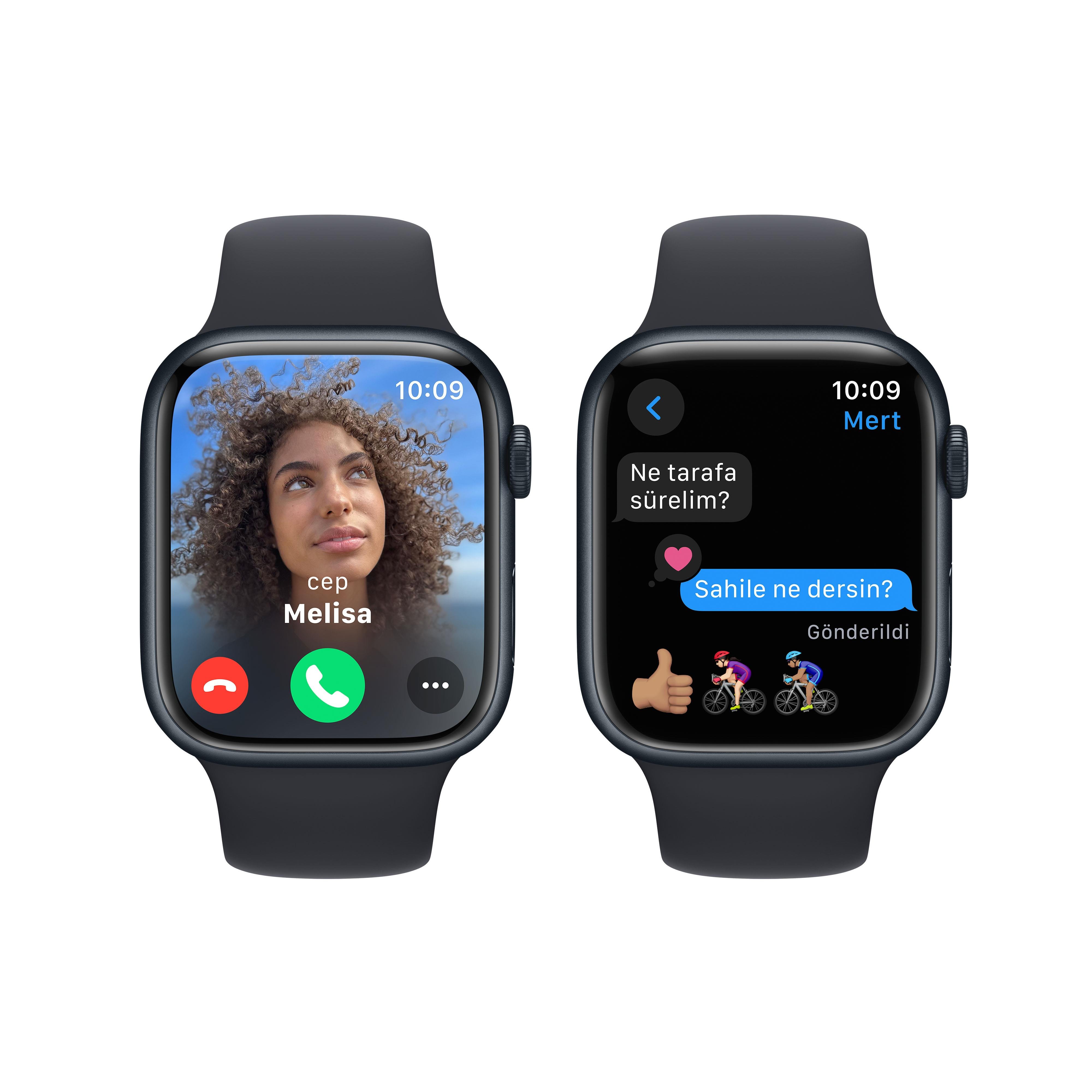 Apple Watch Series 9 GPS 45mm Gece Yarısı Alüminyum Kasa Gece Yarısı Spor Kordon (S-M) - MR993TU/A