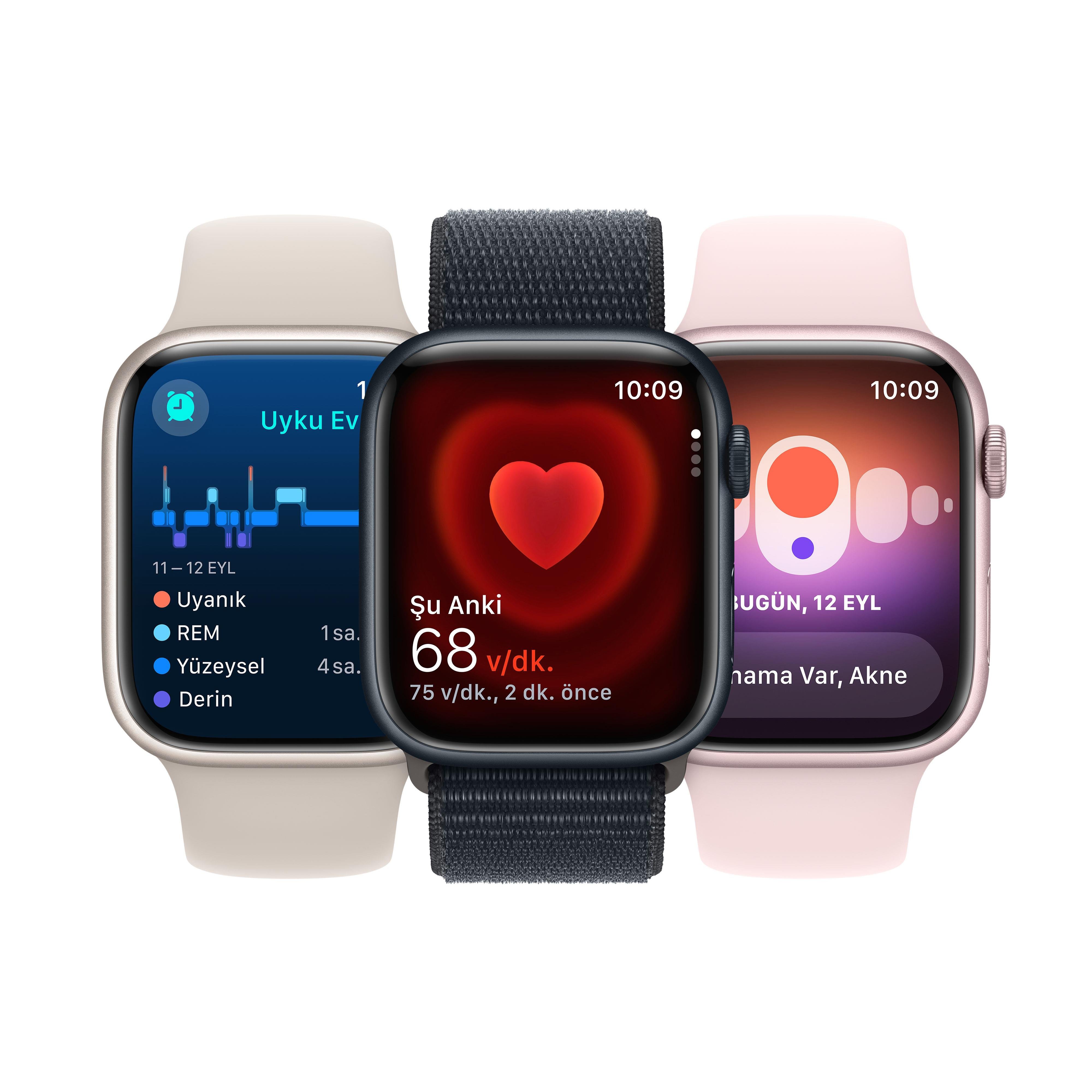 Apple Watch Series 9 GPS 45mm Gece Yarısı Alüminyum Kasa Gece Yarısı Spor Kordon (S-M) - MR993TU/A