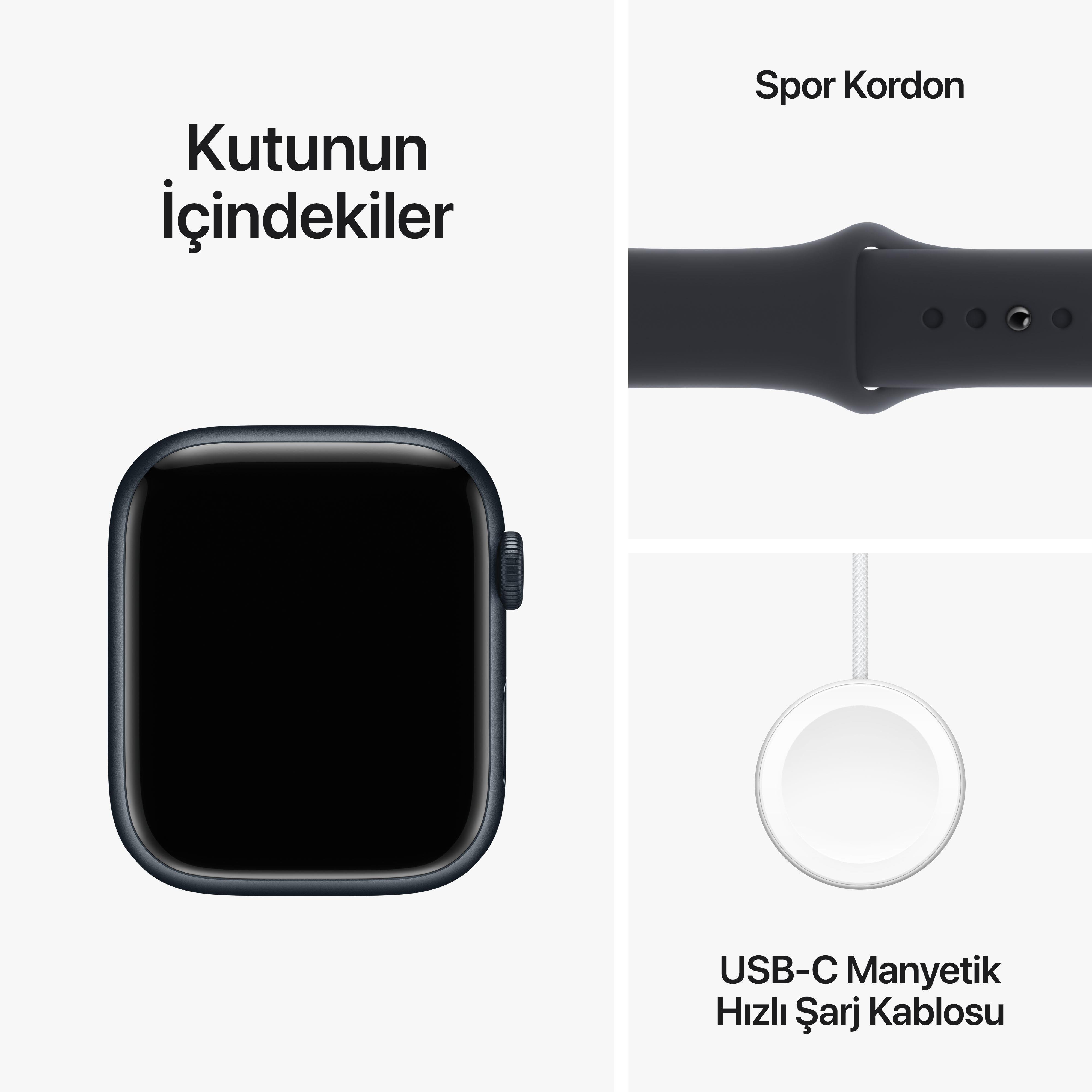 Apple Watch Series 9 GPS 45mm Gece Yarısı Alüminyum Kasa Gece Yarısı Spor Kordon (S-M) - MR993TU/A