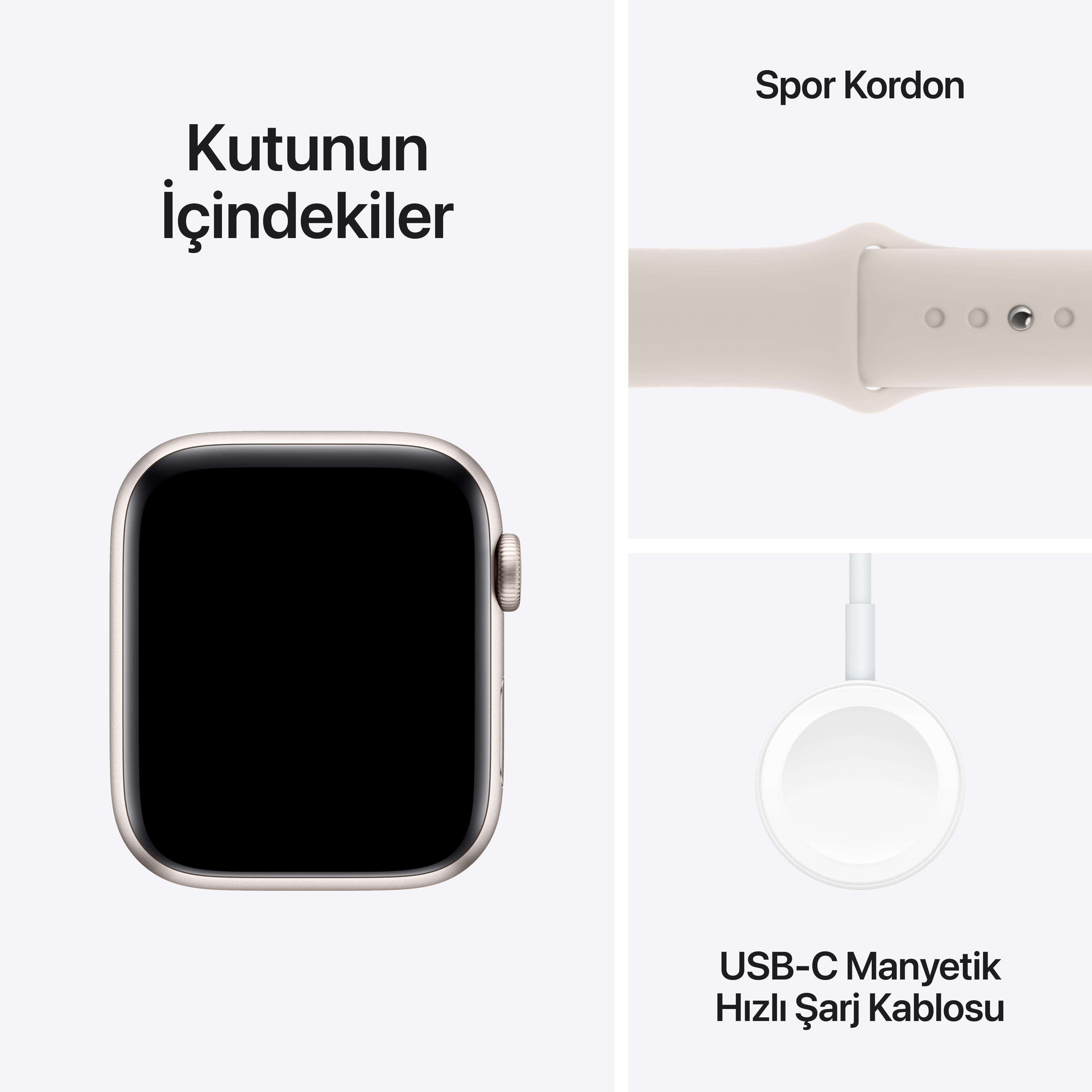 Apple Watch SE ( 2.nesil ) GPS 44mm Yıldız Işığı Alüminyum Kasa ve Yıldız Işığı Spor Kordon S/M - MRE43TU/A