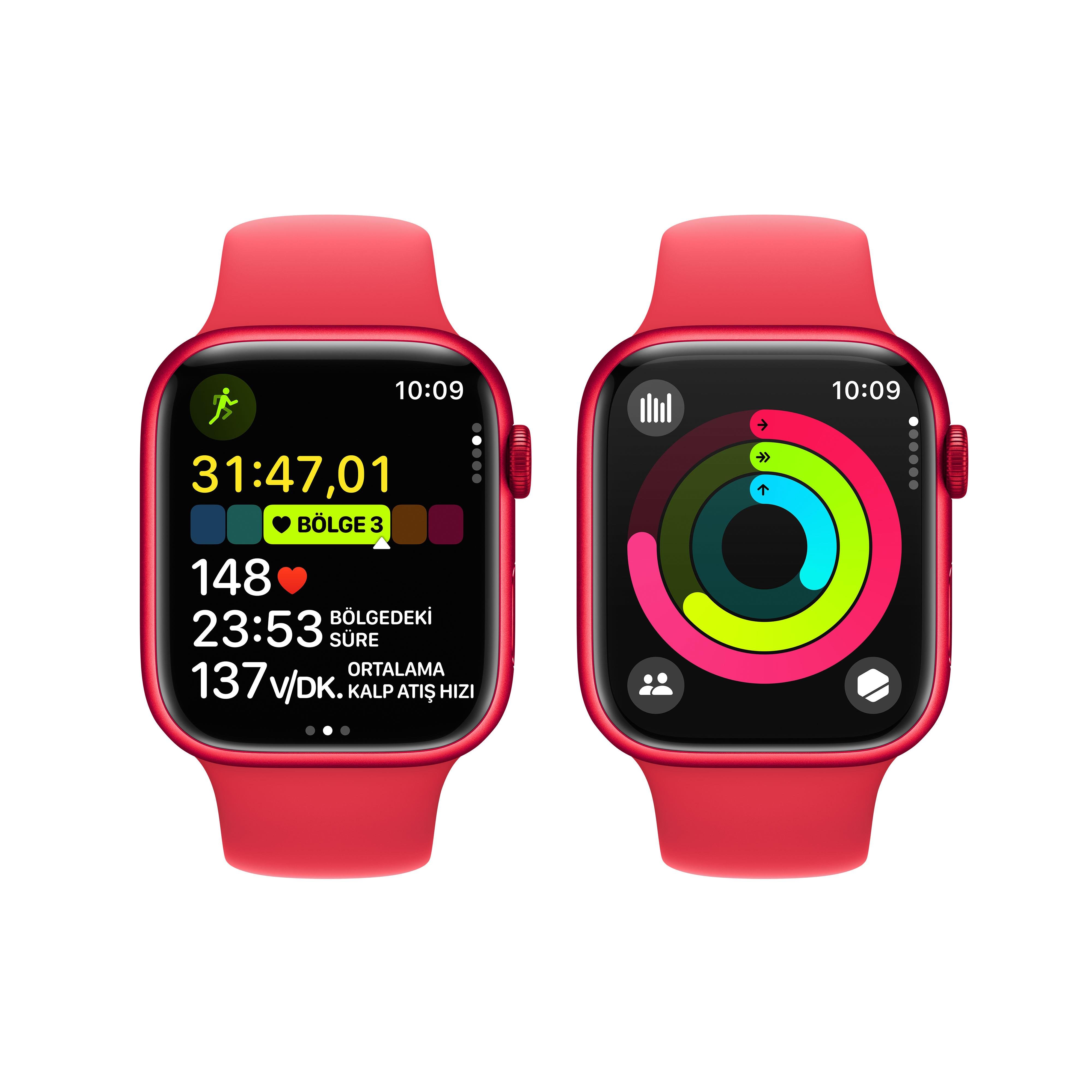 Apple Watch Series 9 GPS 45mm Kırmızı Alüminyum Kasa Kırmızı Spor Kordon (S-M) - MRXJ3TU/A
