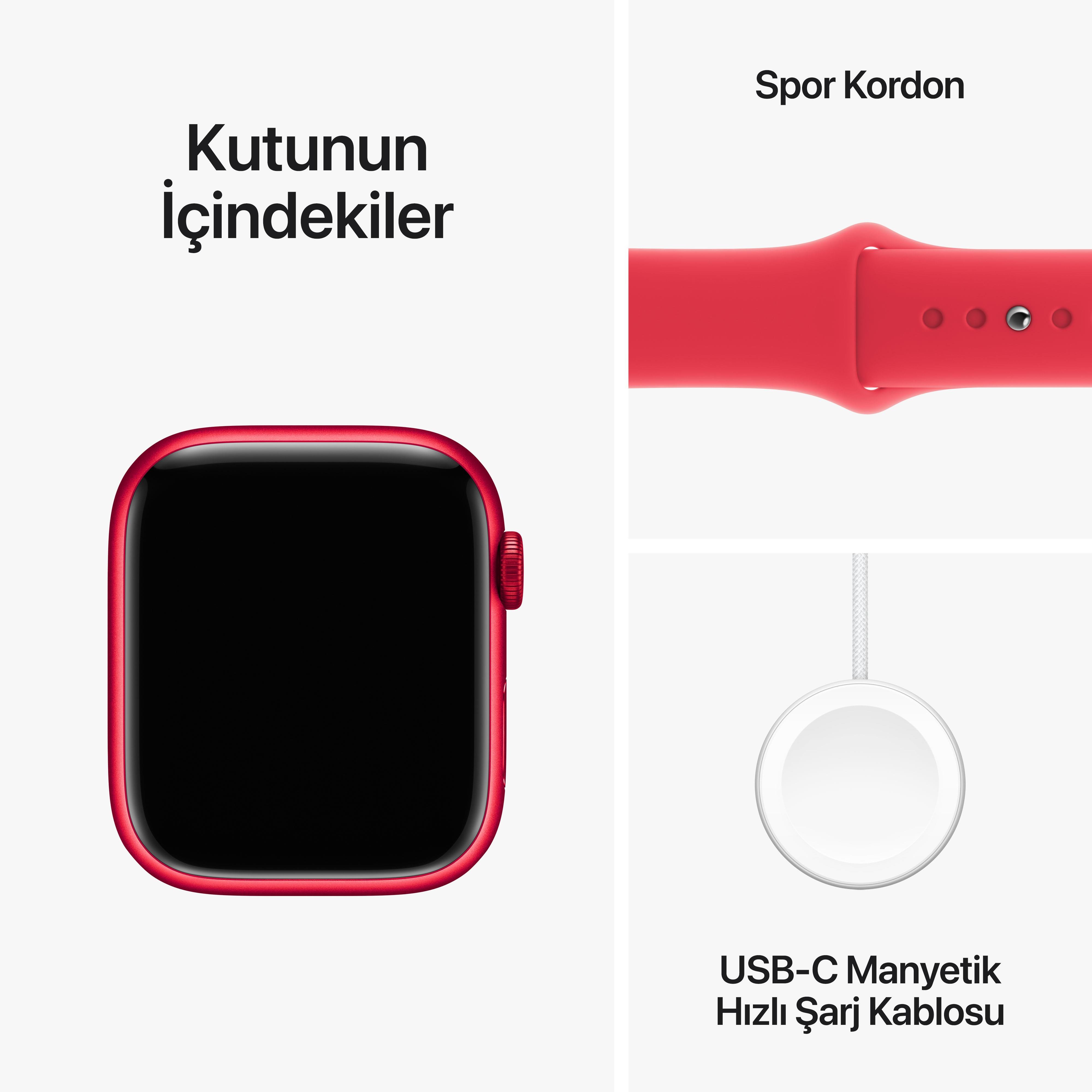 Apple Watch Series 9 GPS 45mm Kırmızı Alüminyum Kasa Kırmızı Spor Kordon (S-M) - MRXJ3TU/A