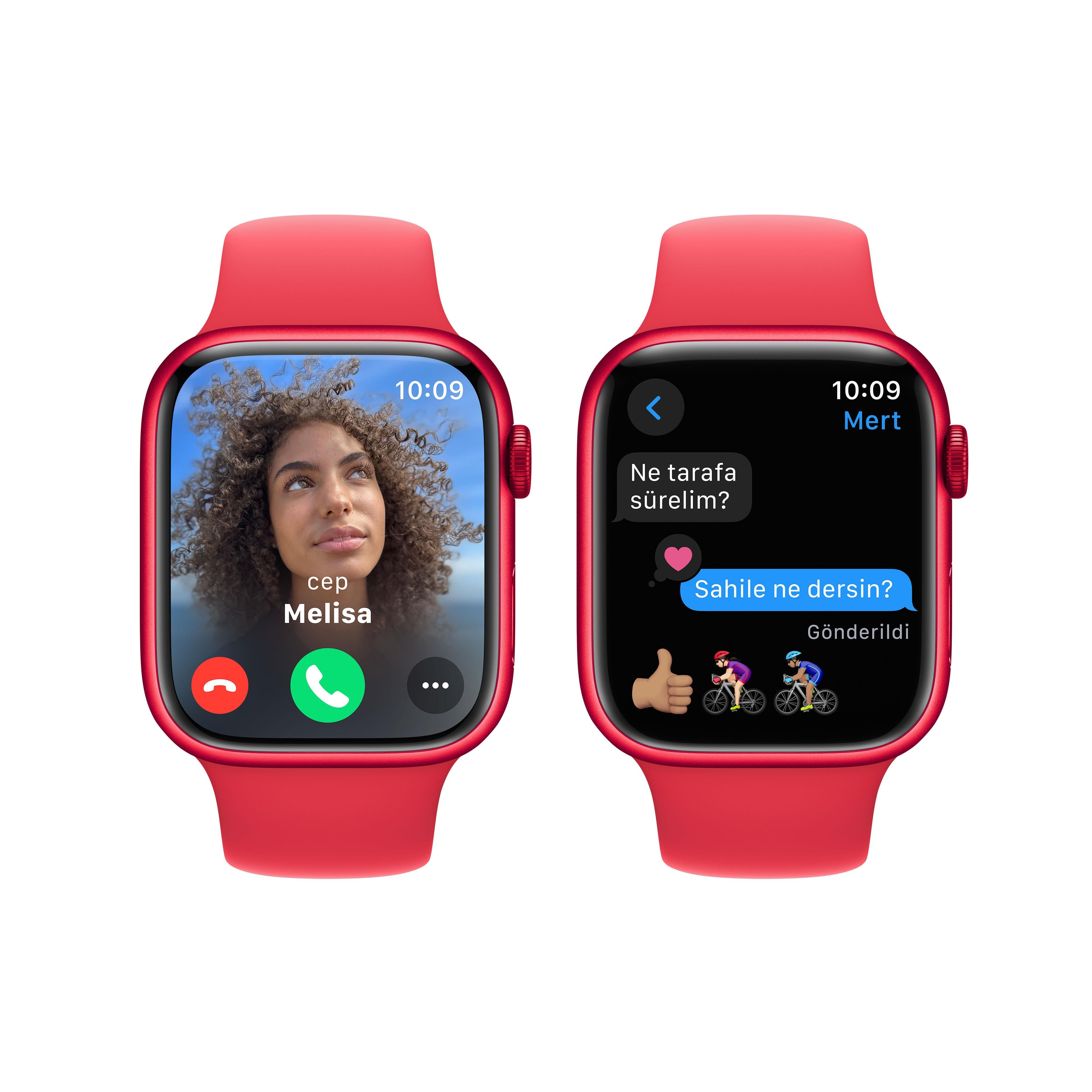 Apple Watch Series 9 GPS 45mm Kırmızı Alüminyum Kasa Kırmızı Spor Kordon (S-M) - MRXJ3TU/A