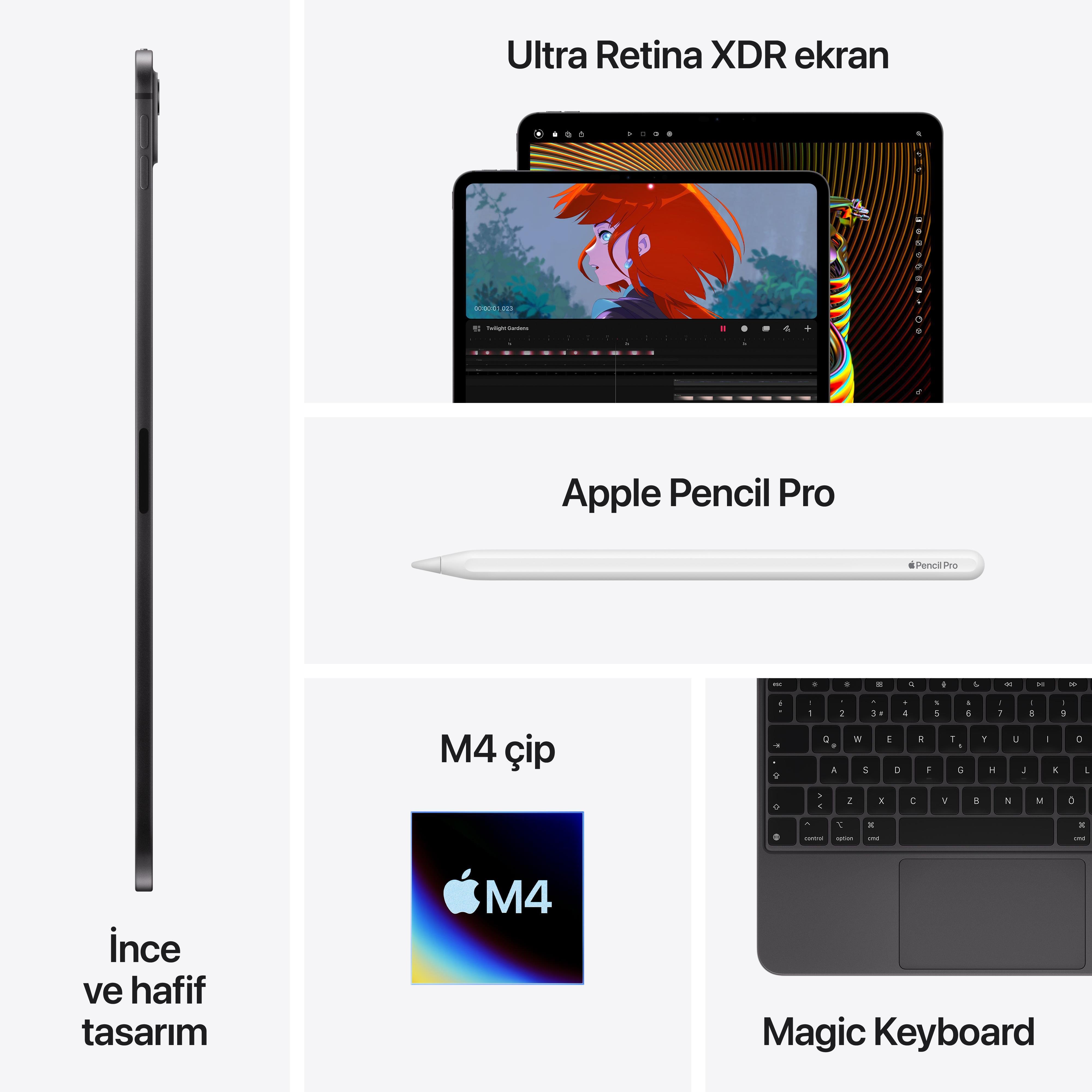 iPad Pro 13'' M4 Wi-Fi + Cellular 256GB Standart Cam Uzay Grisi MVXR3TU/A