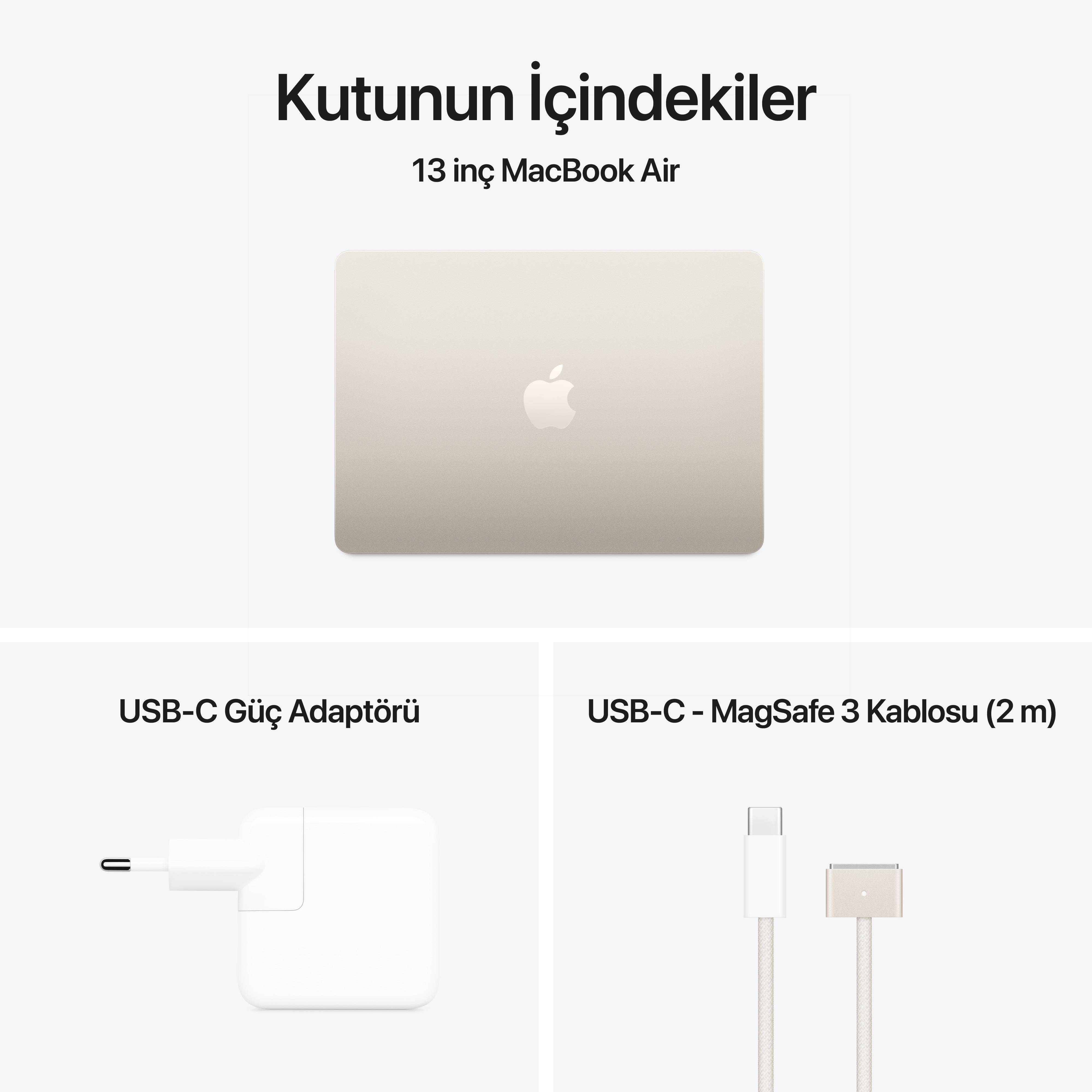 MacBook Air 13'' 10-Core CPU 8-Core GPU Apple M4 / 16GB / 256GB SSD / Yıldız Işığı MW0Y3TU/A