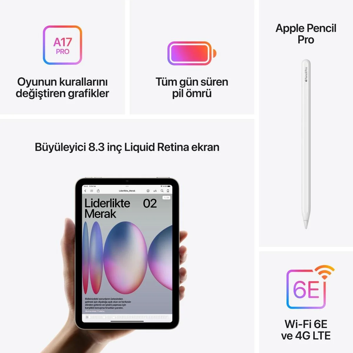 iPad mini 8.3” Wi-Fi + Cellular 256GB Uzay Grisi MXPT3TU/A