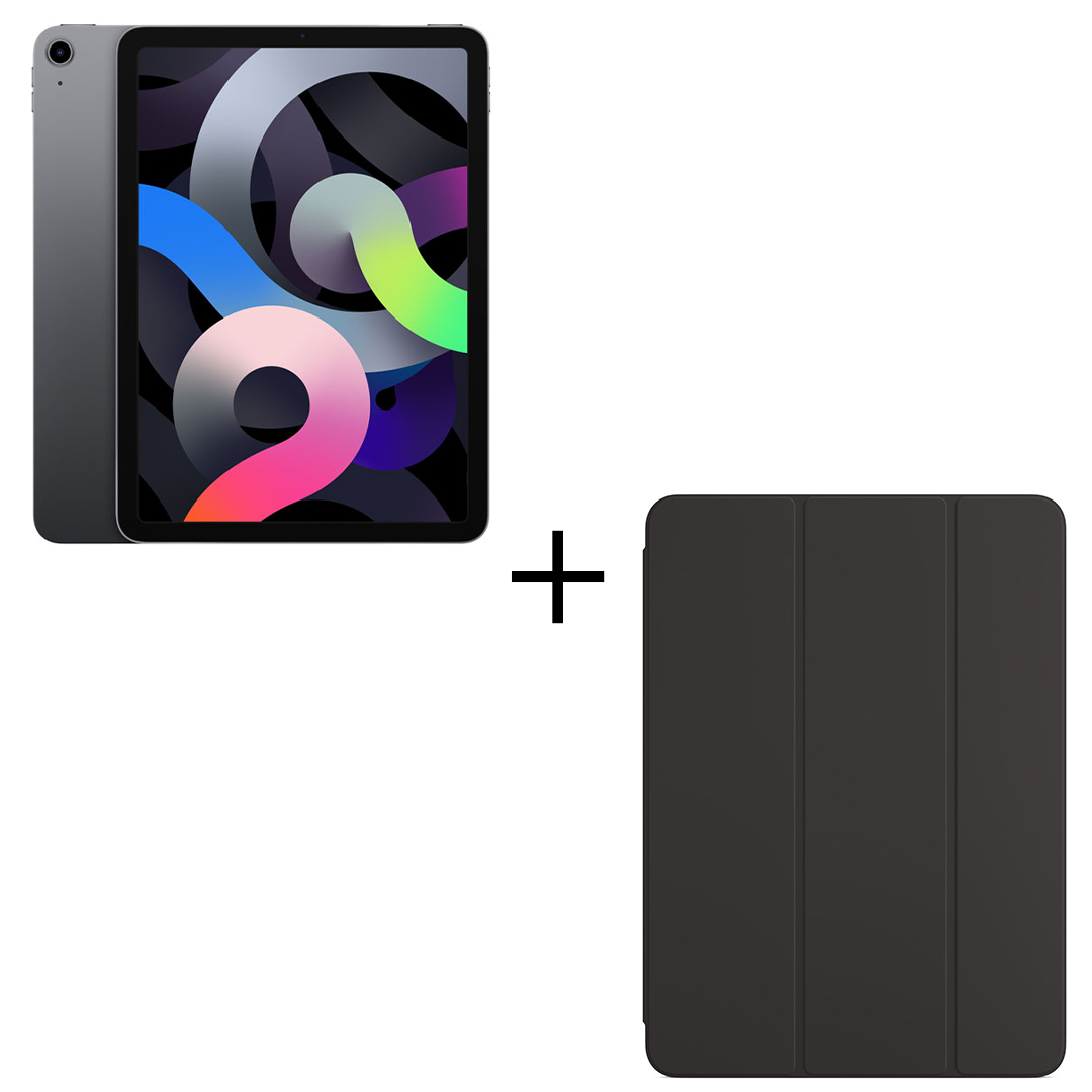 iPad Air (4.nesil) 10.9'' Wi-Fi + Cellular 64GB Uzay Grisi ve iPad Air (5. nesil) için Smart Folio - Siyah