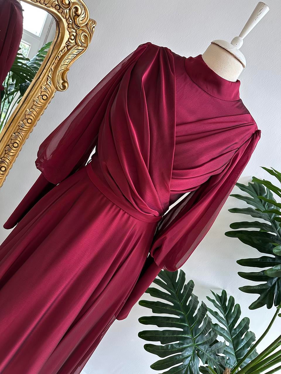 Lüx Sade Şık Janjan Şifon Tesettür Abiye - Bordo