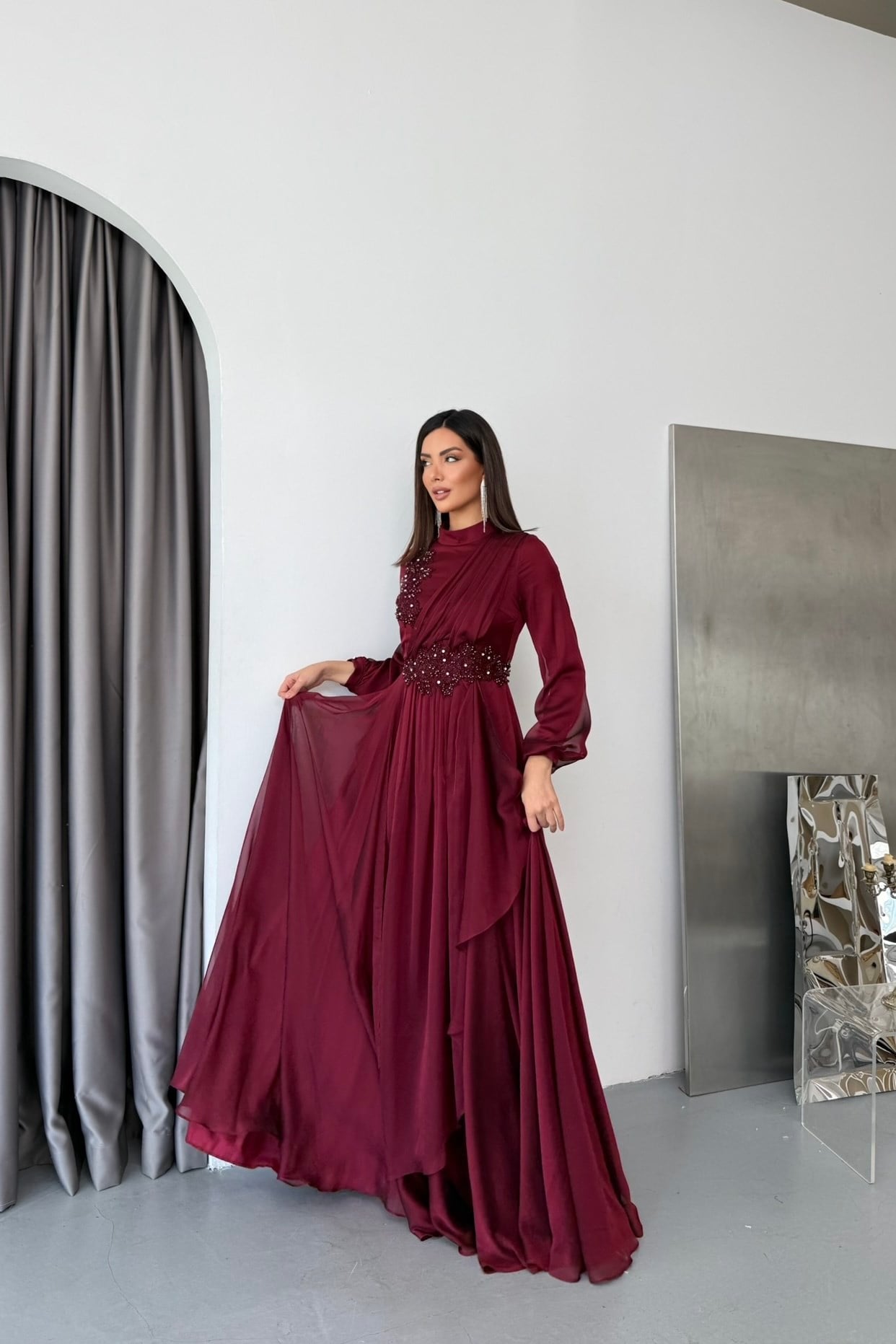 Mihrimah Janjan Lüx Tesettür Abiye - Bordo