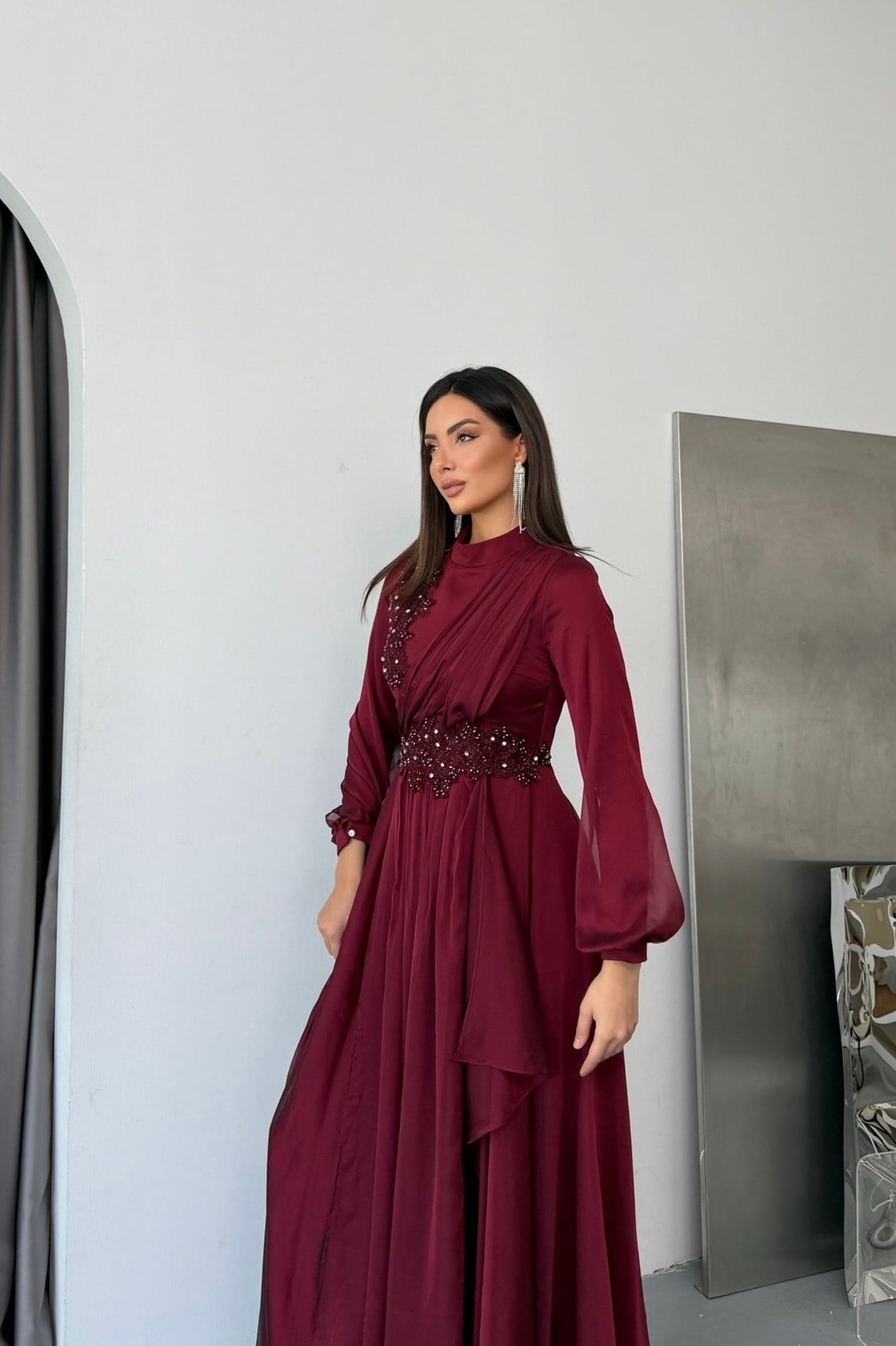 Mihrimah Janjan Lüx Tesettür Abiye - Bordo