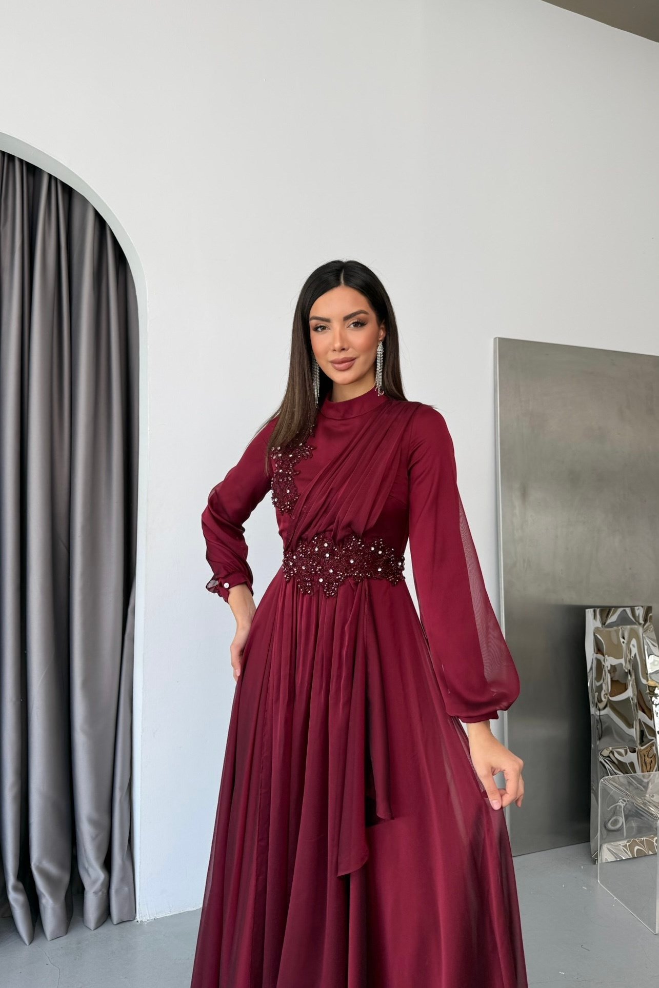 Mihrimah Janjan Lüx Tesettür Abiye - Bordo