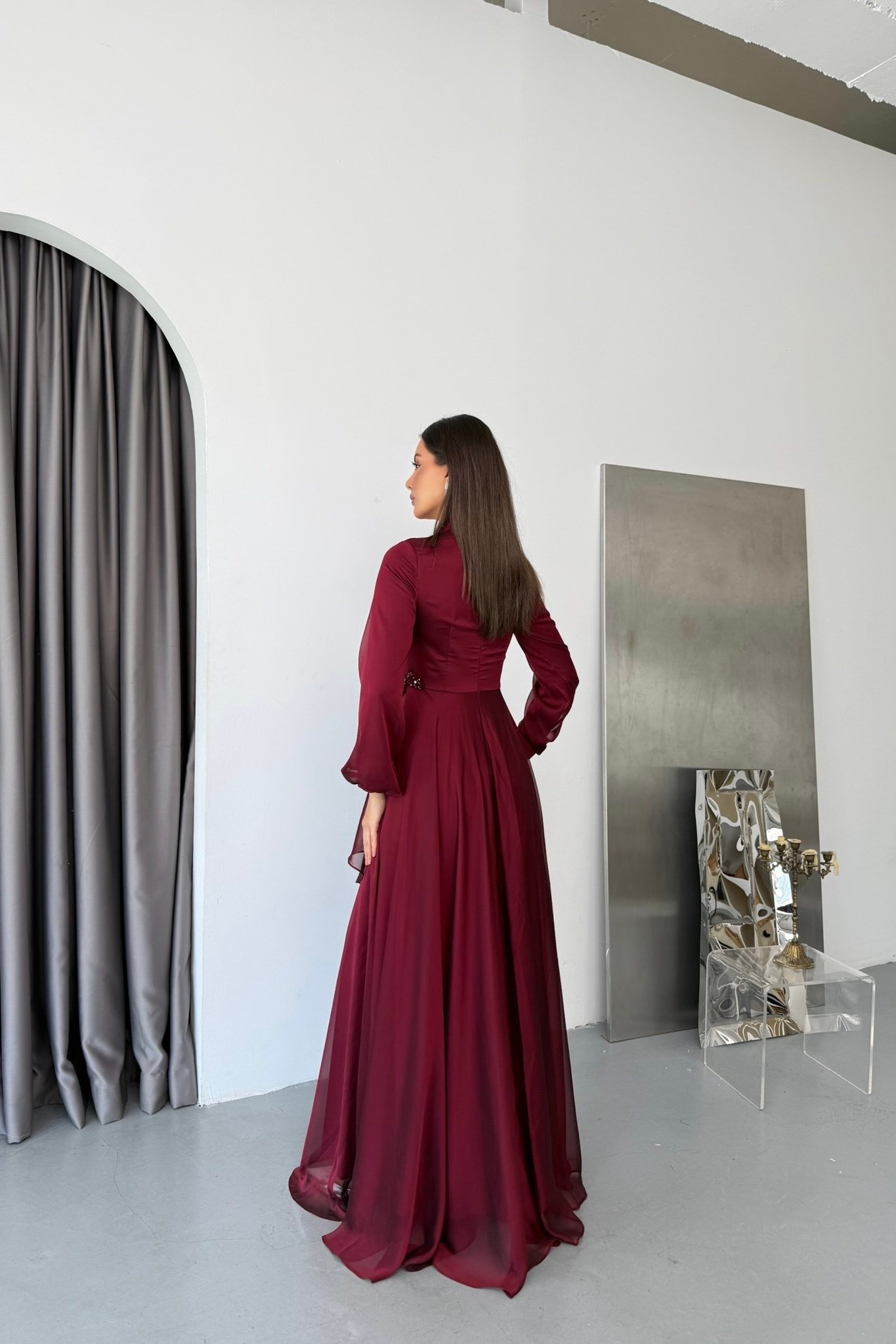 Mihrimah Janjan Lüx Tesettür Abiye - Bordo