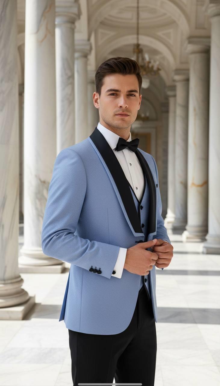 Damatlık İtalyan Kesim Slim Fit Simli Buz Mavisi SD42212