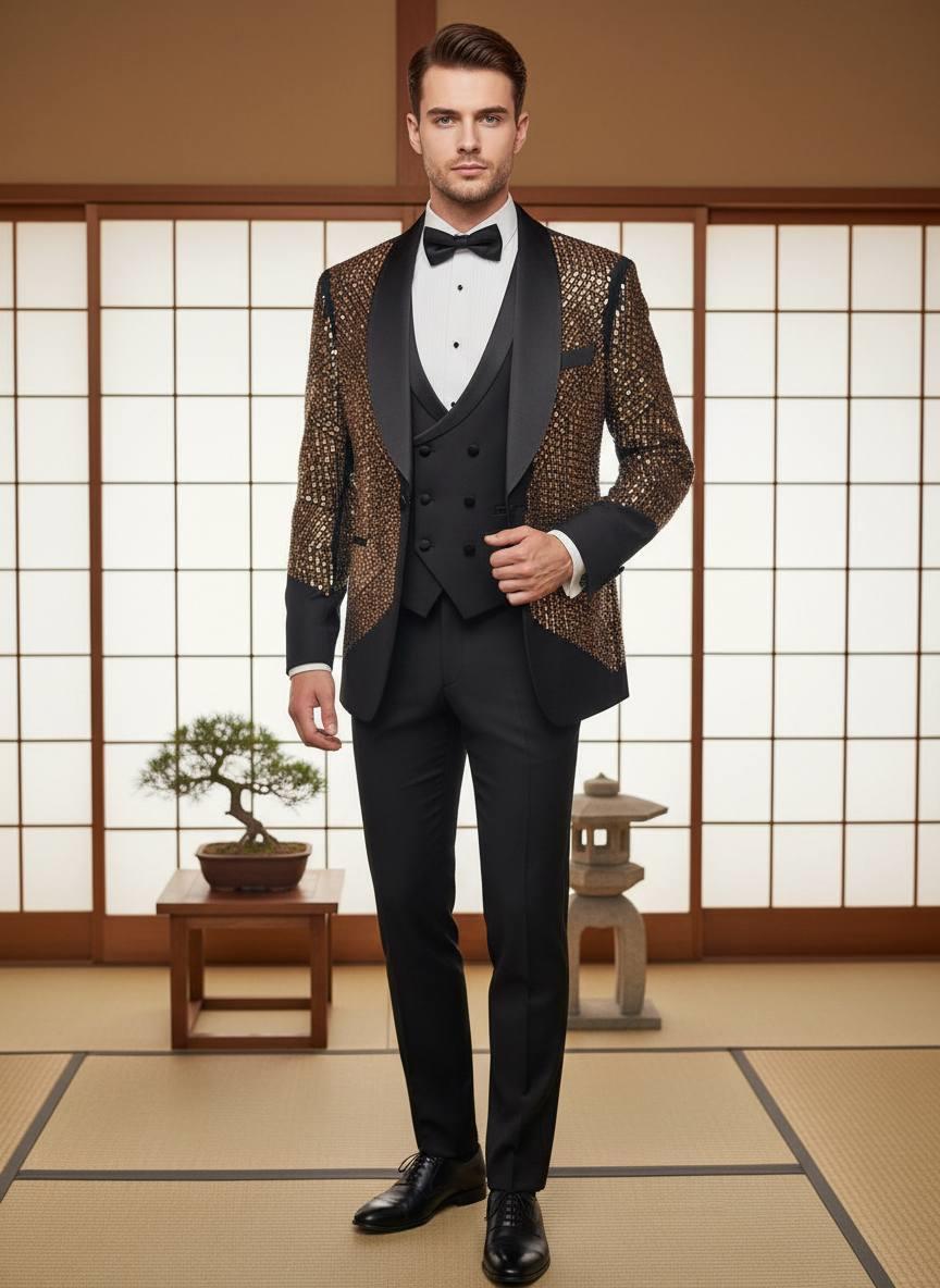 Damatlık İtalyan Kesim Slim Fit Taşlı Siyah SD42210