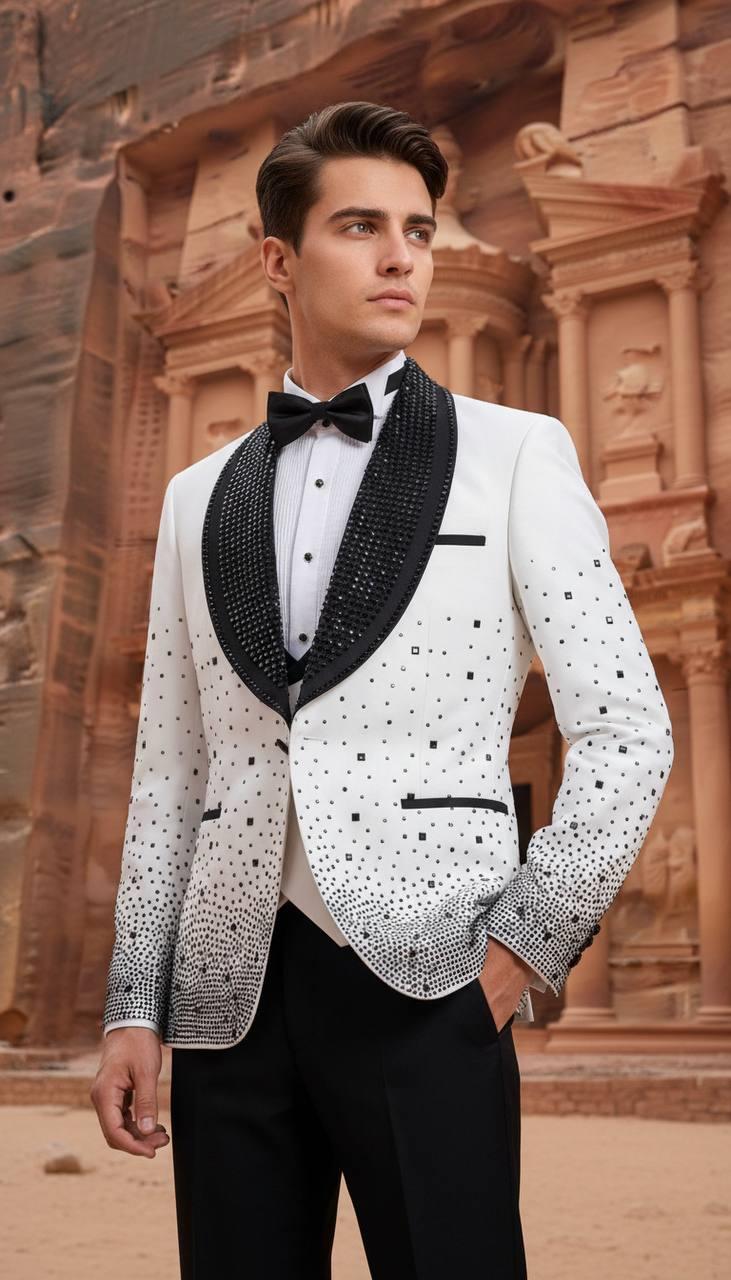 Damatlık İtalyan Kesim Slim Fit Taşlı Beyaz SD42211
